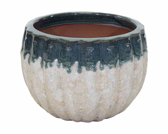 Cachepot Elegante e Decorativo Smaltato Verde e Bianco D21x16cm in Terracotta