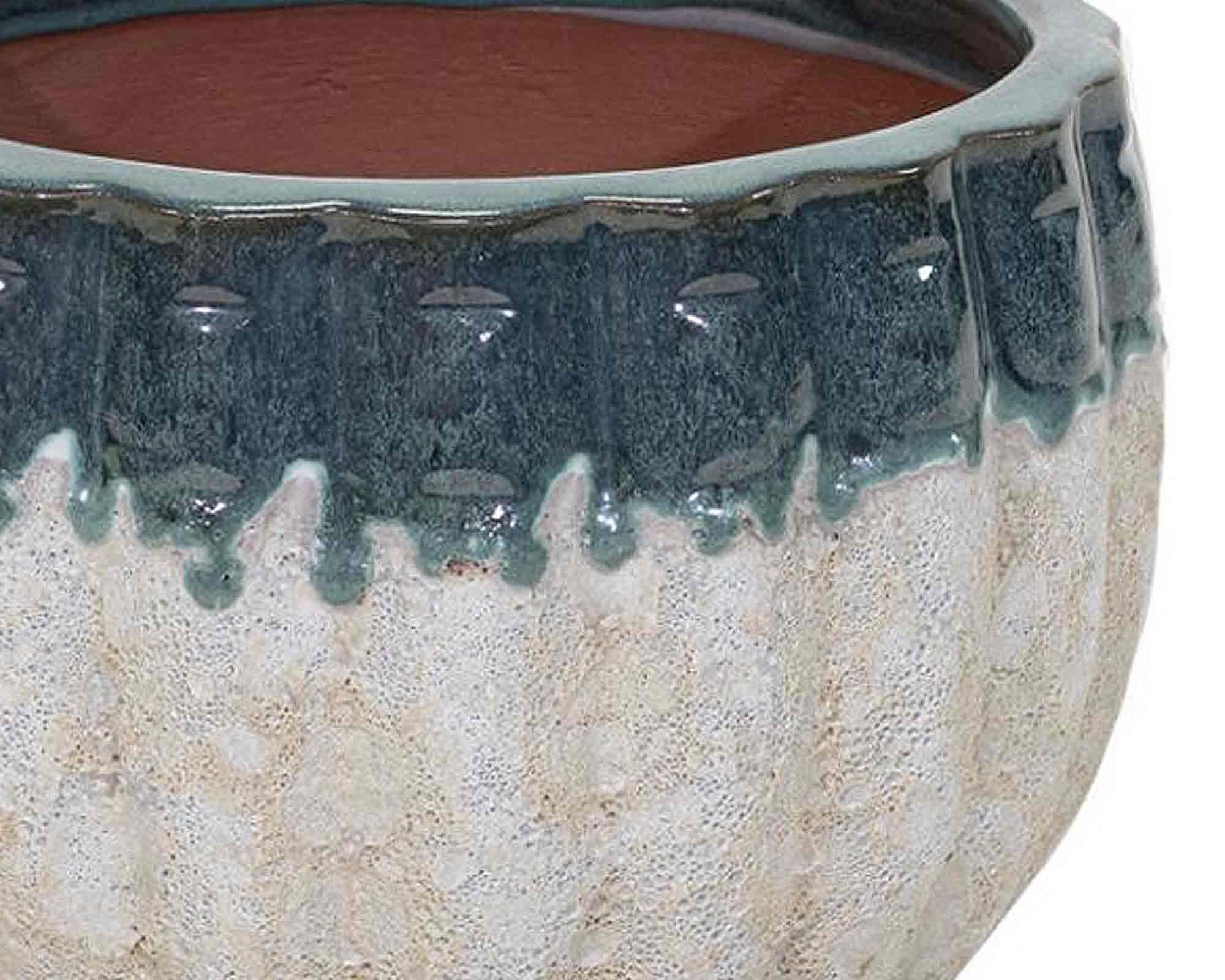 Cachepot Elegante e Decorativo Smaltato Verde e Bianco D21x16cm in Terracotta - immagine 2