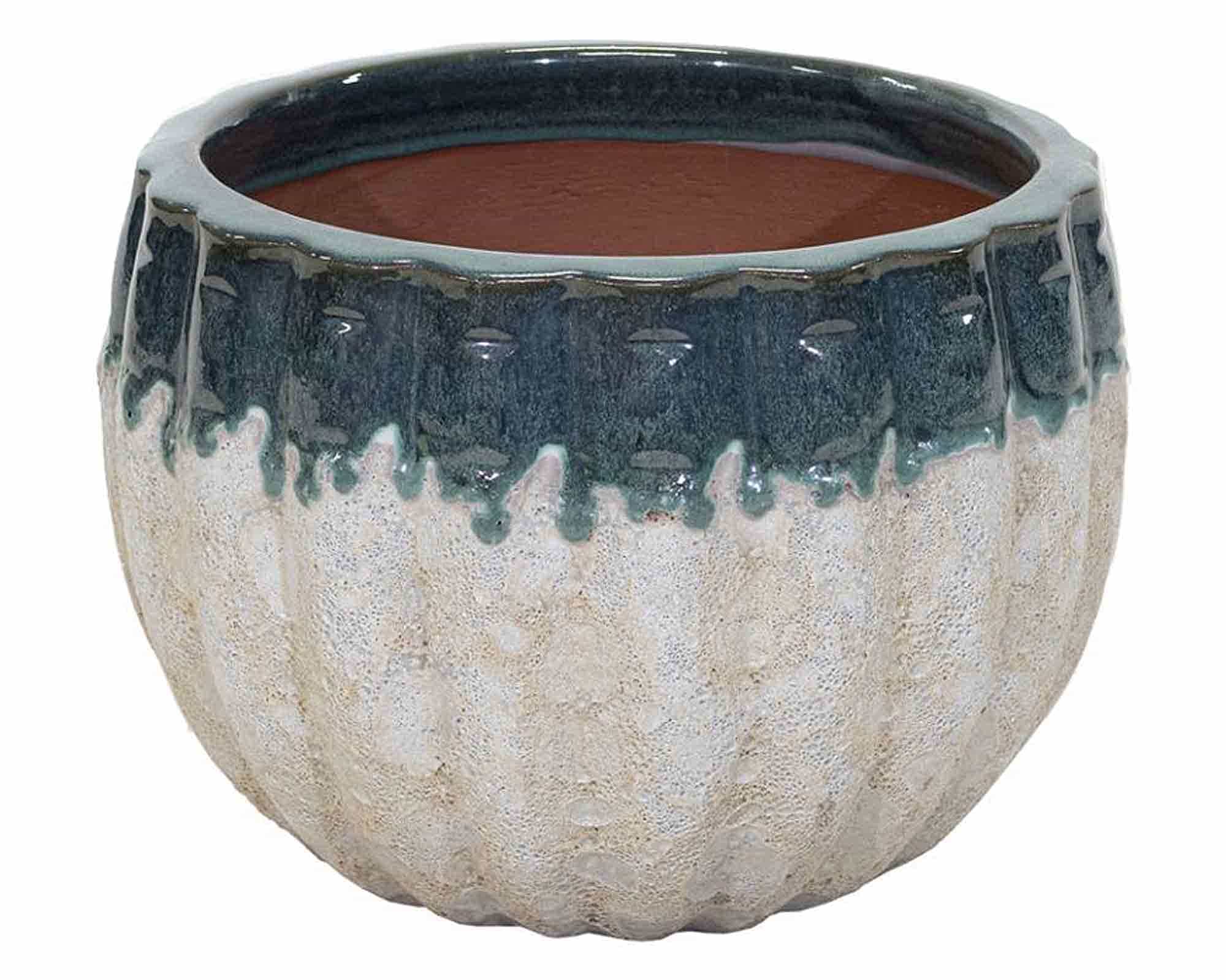 Cachepot Elegante e Decorativo Smaltato Verde e Bianco D38x28cm in Terracotta