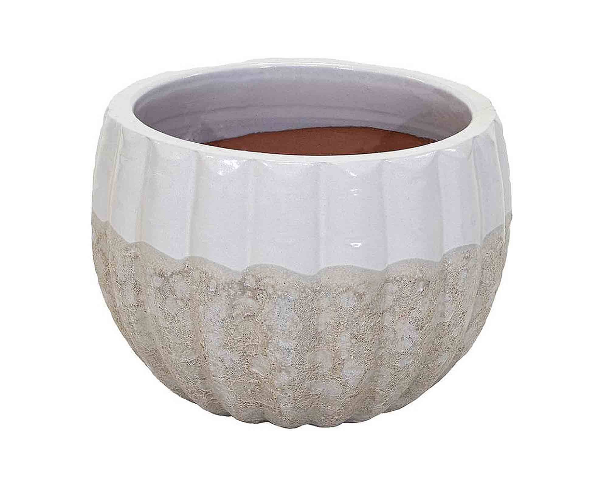 Cachepot Elegante e Decorativo Smaltato Blu e Bianco D21x16cm in Terracotta