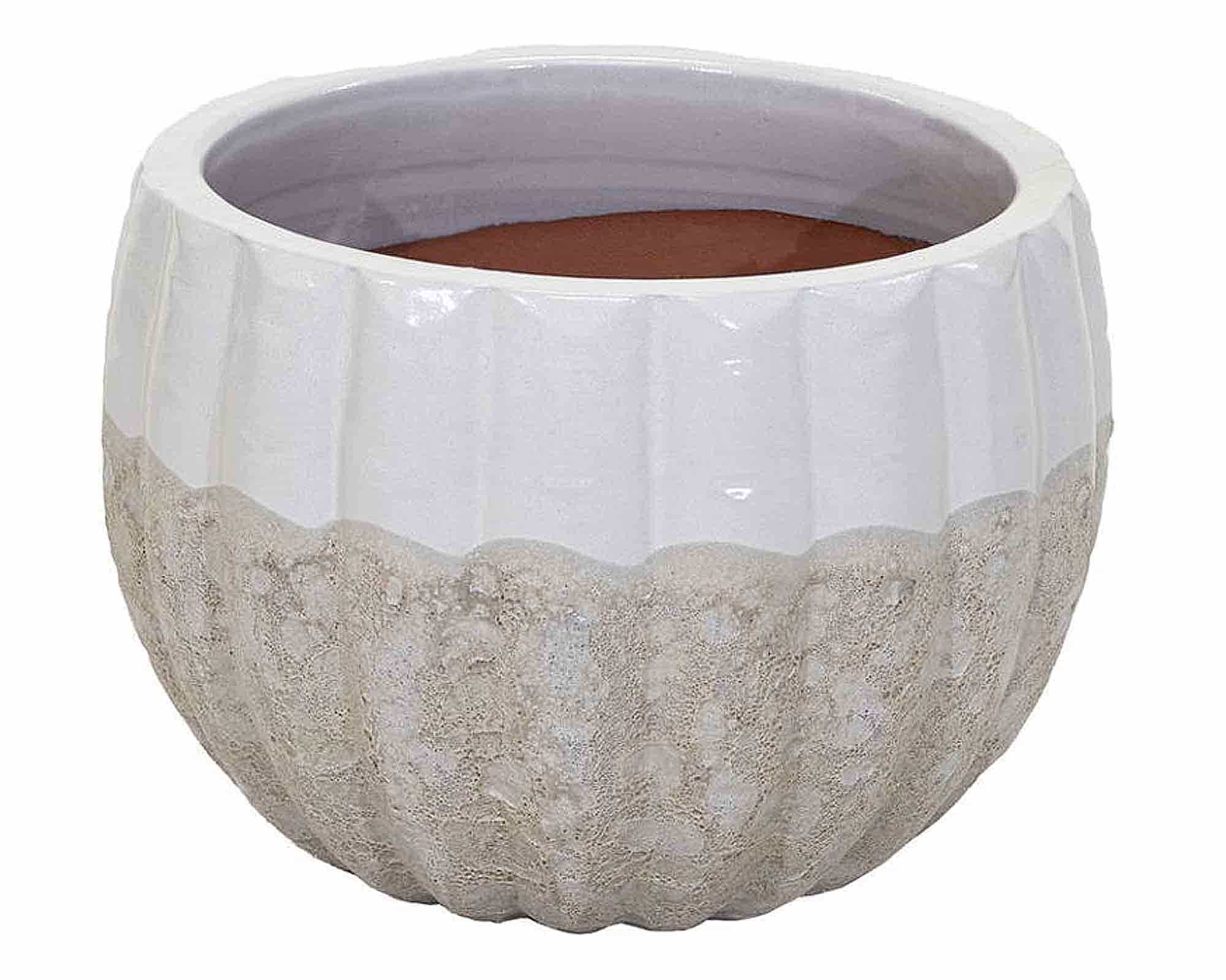 Cachepot Elegante e Decorativo Smaltato Bianco D38x28cm in Terracotta