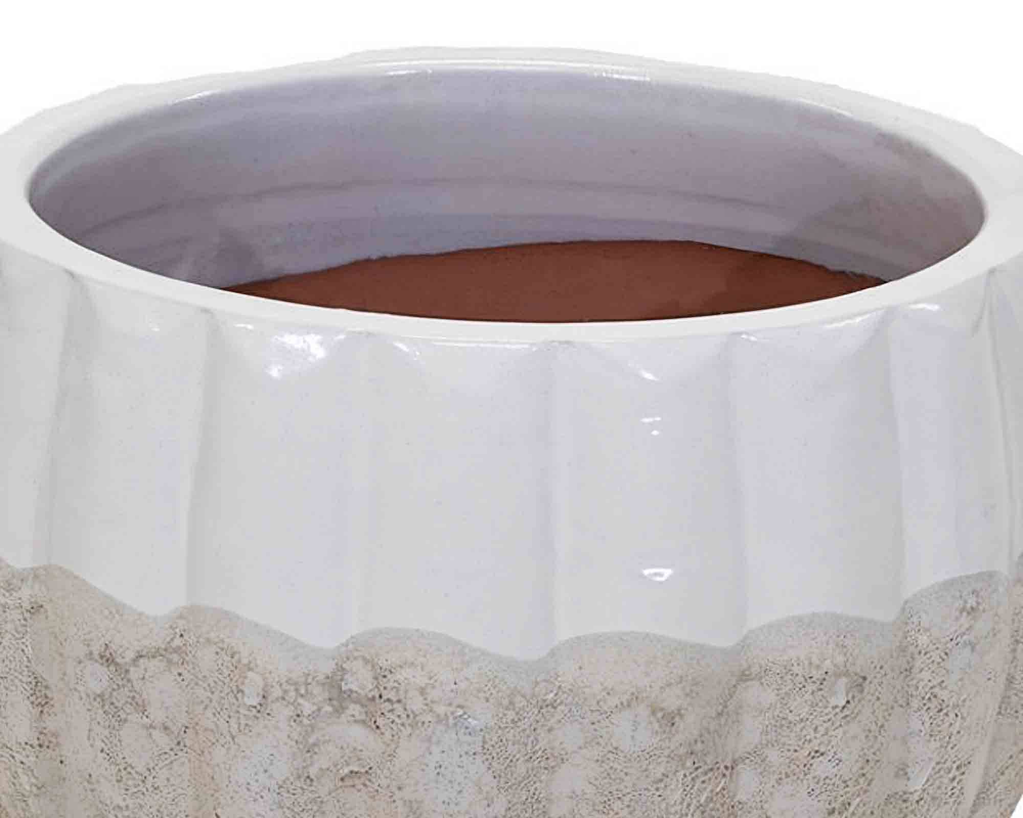 Cachepot Elegante e Decorativo Smaltato Bianco D38x28cm in Terracotta - immagine 2