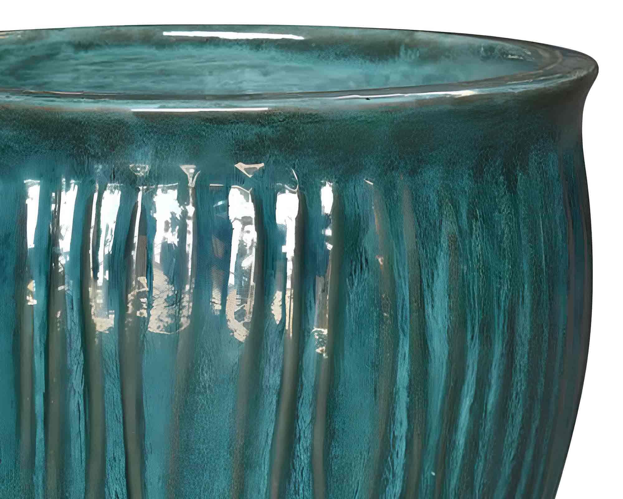 Cachepot Portly Belly Wave Smaltato Verde D19x19cm in Terracotta - immagine 2