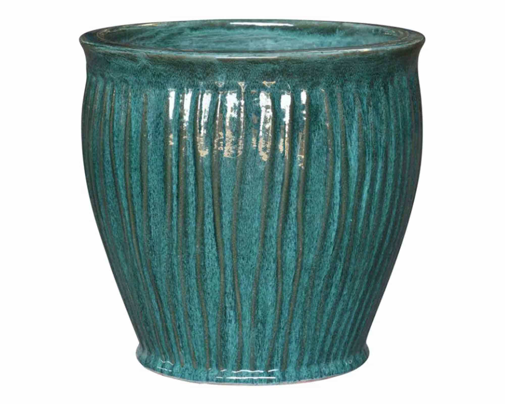 Cachepot Portly Belly Wave Smaltato Verde D46x45cm in Terracotta