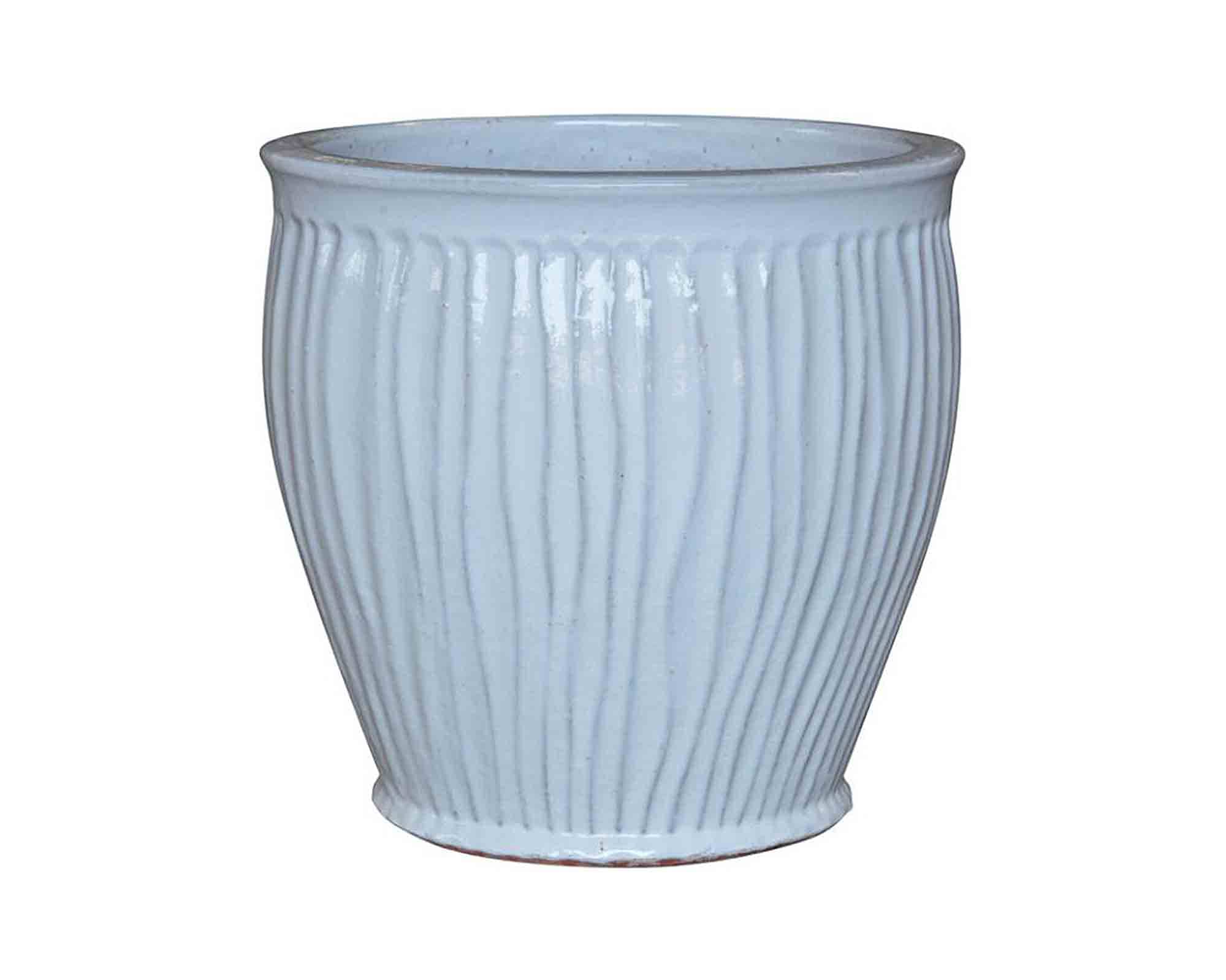 Cachepot Portly Belly Wave Smaltato Bianco D19x19cm in Terracotta