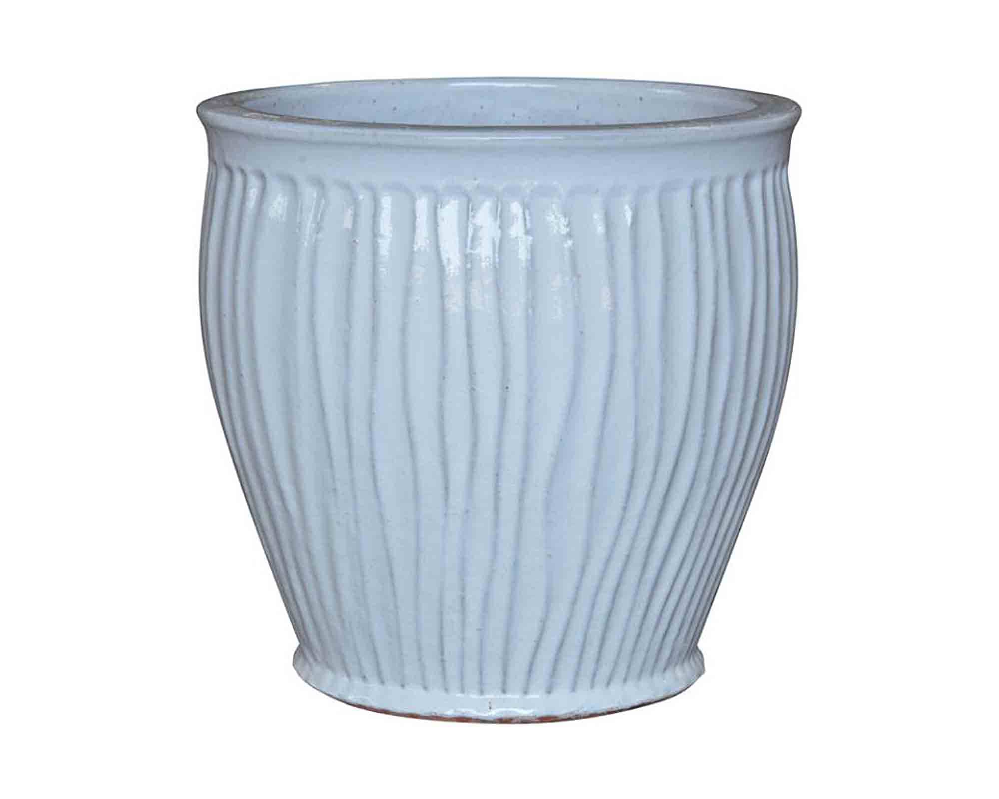 Cachepot Portly Belly Wave Smaltato Bianco D28x27cm in Terracotta