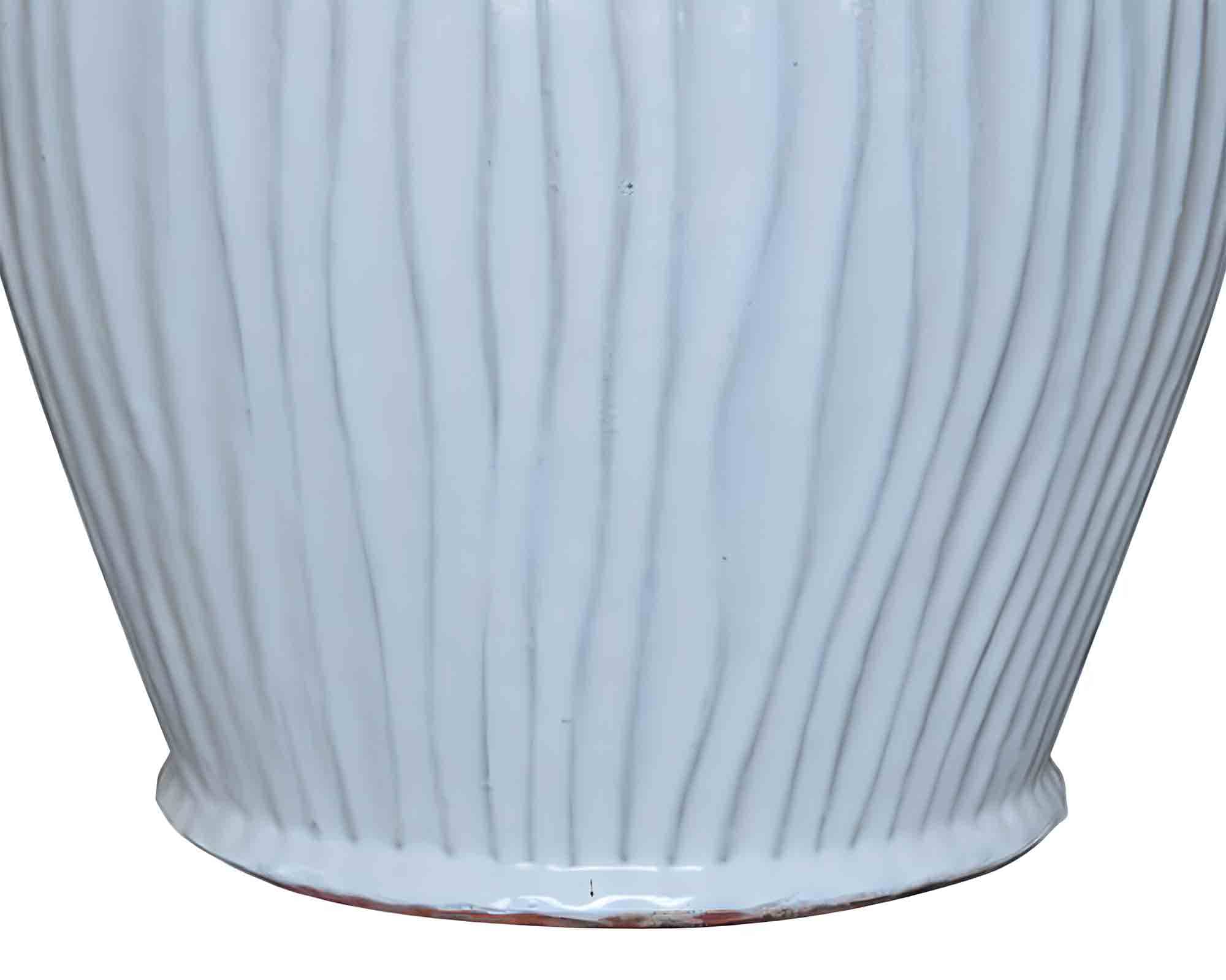 Cachepot Portly Belly Wave Smaltato Bianco D28x27cm in Terracotta - immagine 2