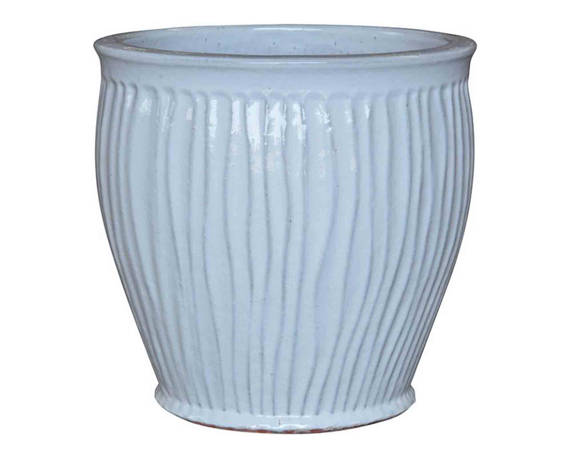 Cachepot Portly Belly Wave Smaltato Bianco D46x45cm in Terracotta