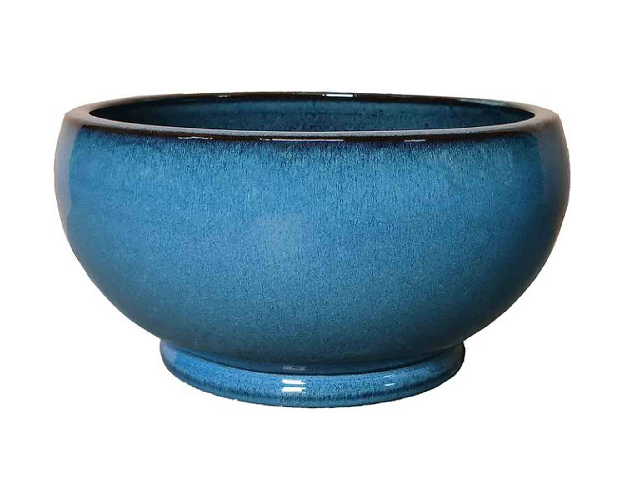 Cachepot Noble Bow Smaltato Blu Antico D18x9cm in Terracotta