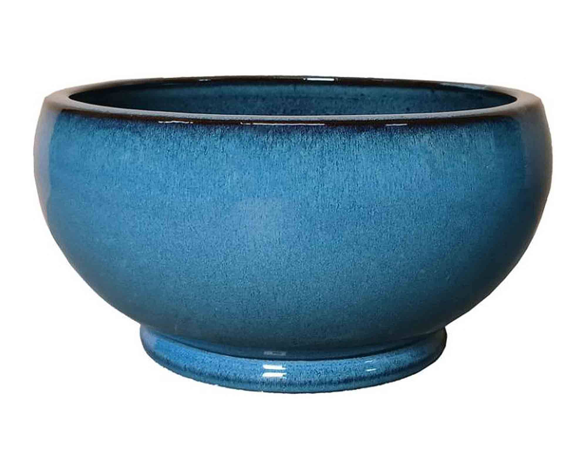 Cachepot Noble Bow Smaltato Blu Antico D39x19cm in Terracotta