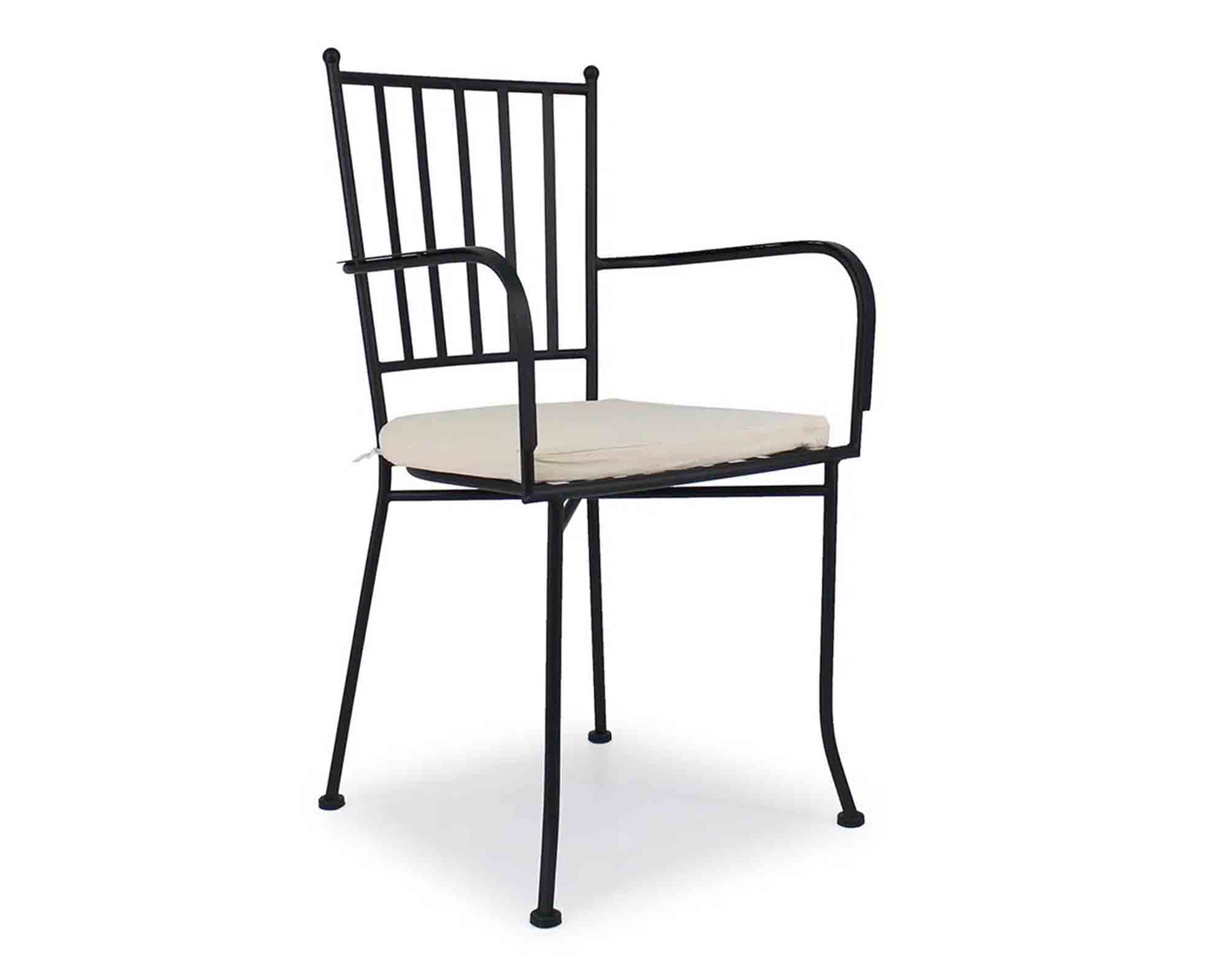 Set Pranzo Tavolo 80x80x75 + 4 Poltrone Santorini Nero in Ferro e Gres - immagine 2