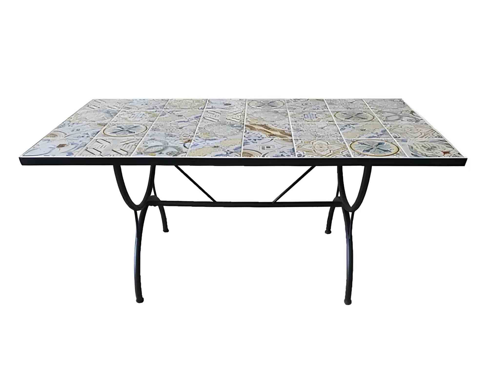 Set Pranzo Tavolo 100x200 + 4 Poltrone Santorini Nero in Ferro e Ceramica - immagine 3