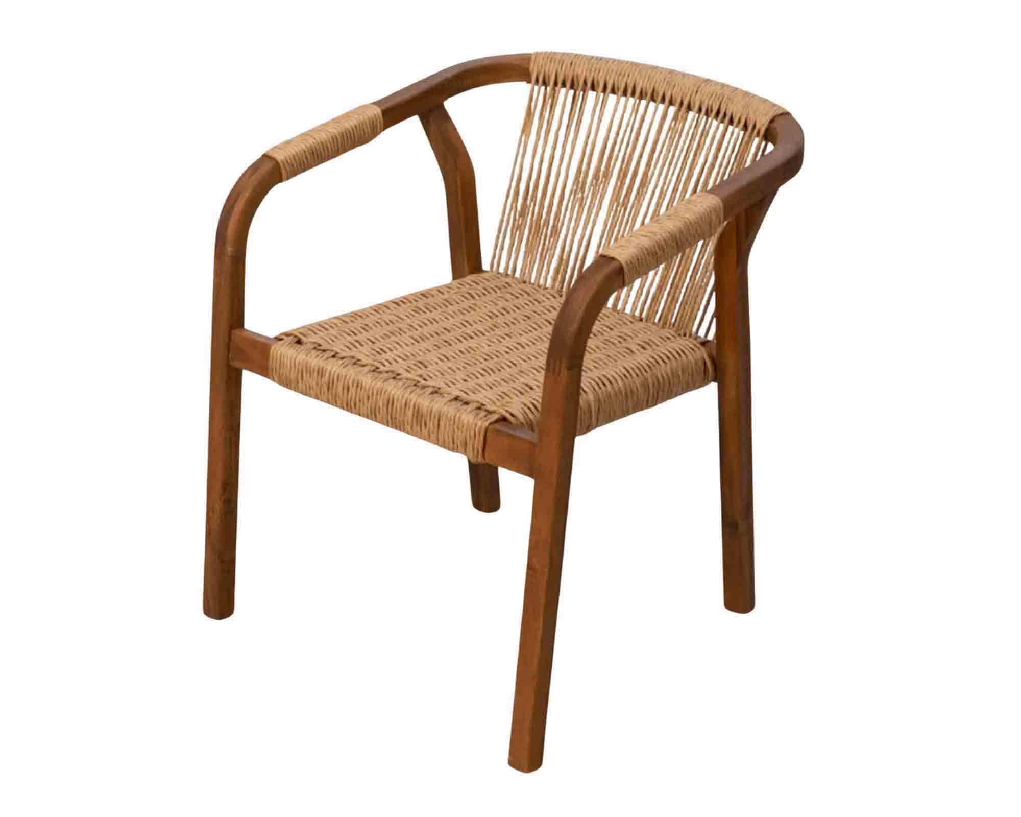 Set Pranzo Tavolino 50x50x40cm + 2 Poltrone Giarre in Legno di Accacia e Wicker - immagine 4