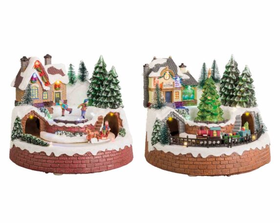 Villaggio Nordico in Movimento con Ferrovia 18,5×19,5×16,5cm in Plastica