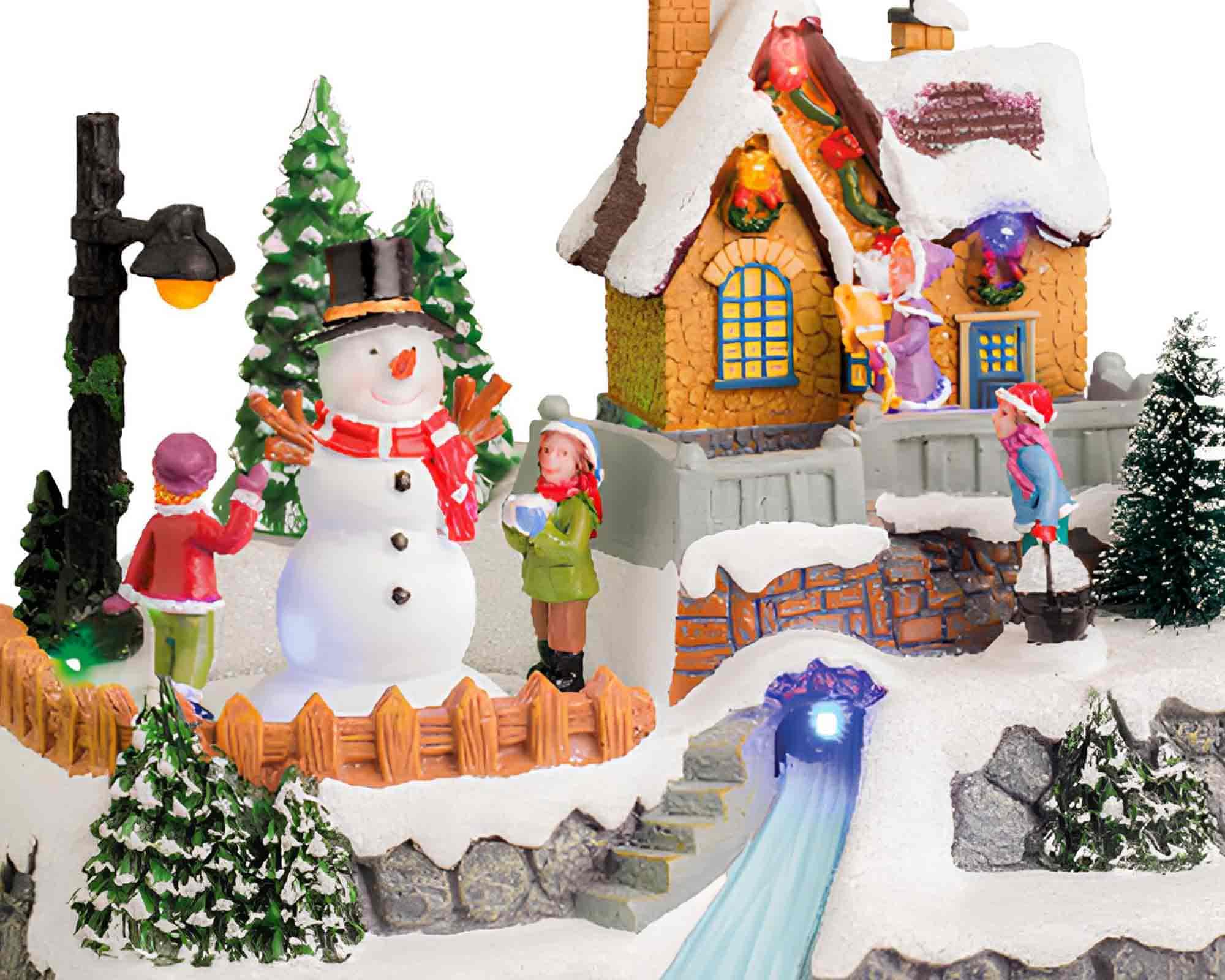 Villaggio Nordico in Movimento con Casetta e Lampione e Led in Resina - immagine 2