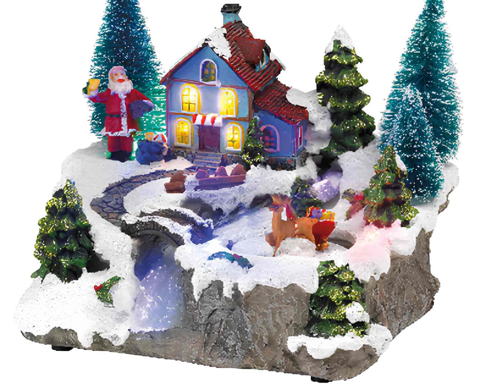 Villaggio Nordico in Movimento con Casa Innevata e Fiume e Led in Resina - immagine 2