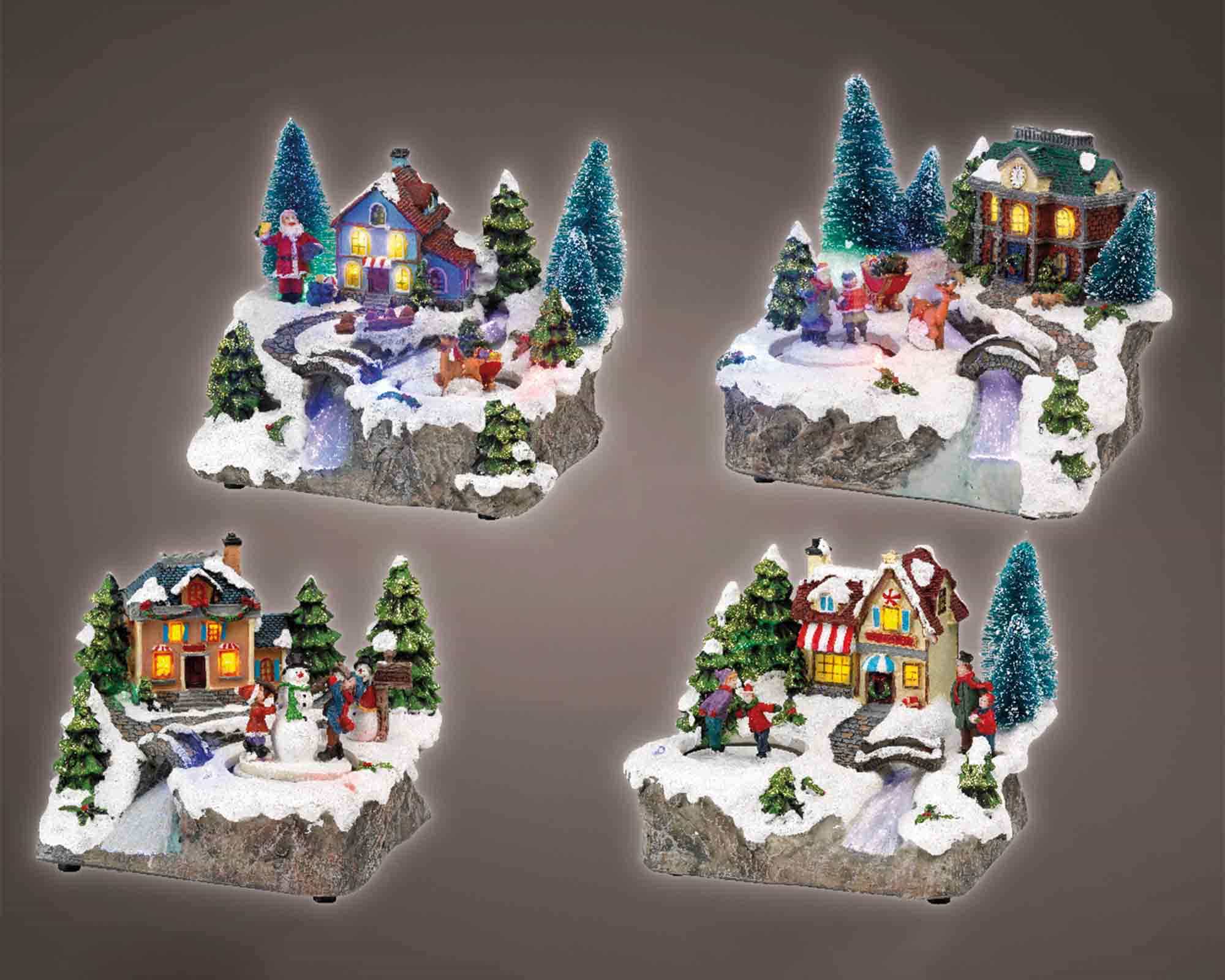 Villaggio Nordico in Movimento con Casa Innevata e Fiume e Led in Resina - immagine 3