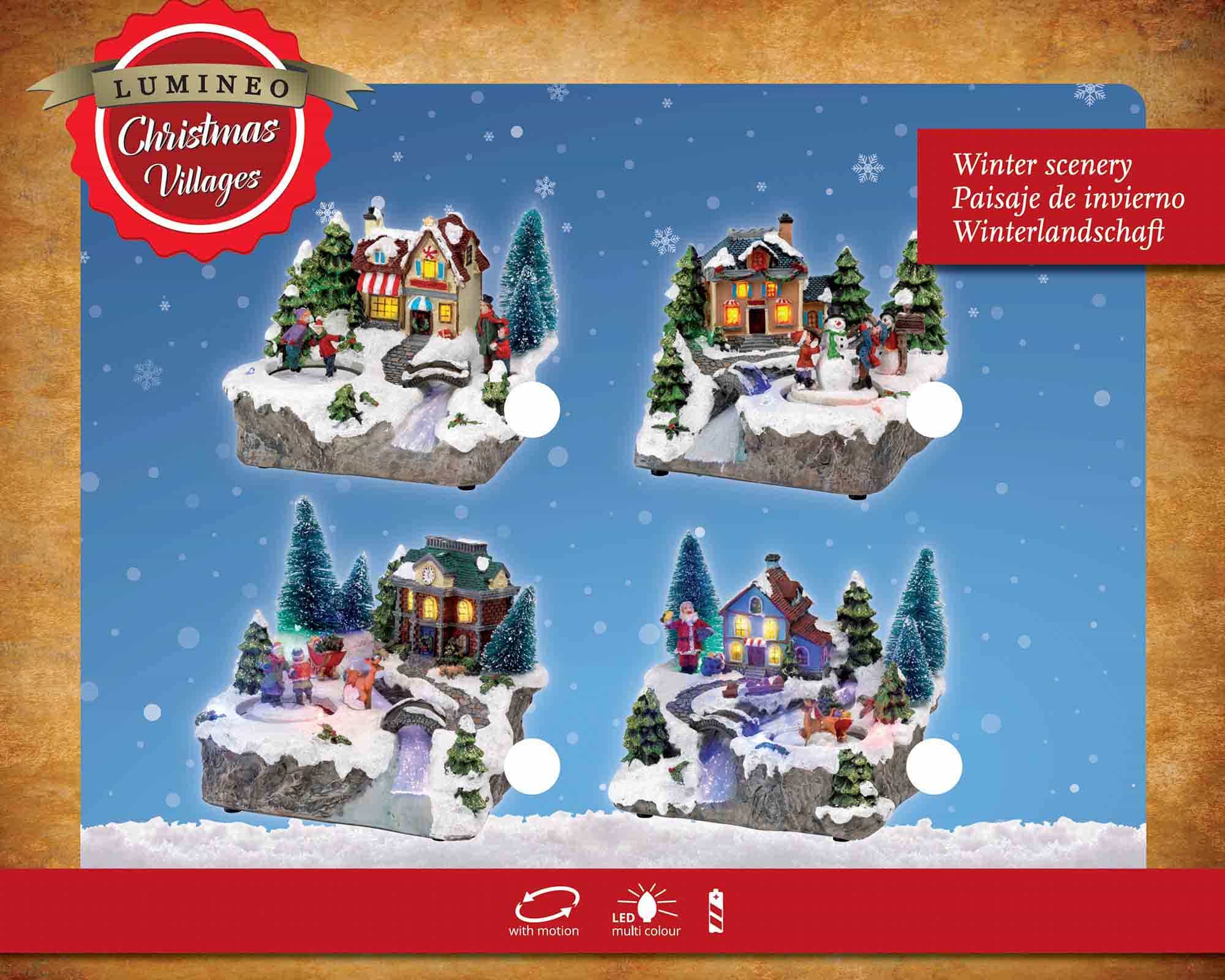 Villaggio Nordico in Movimento con Casa Innevata e Fiume e Led in Resina - immagine 4