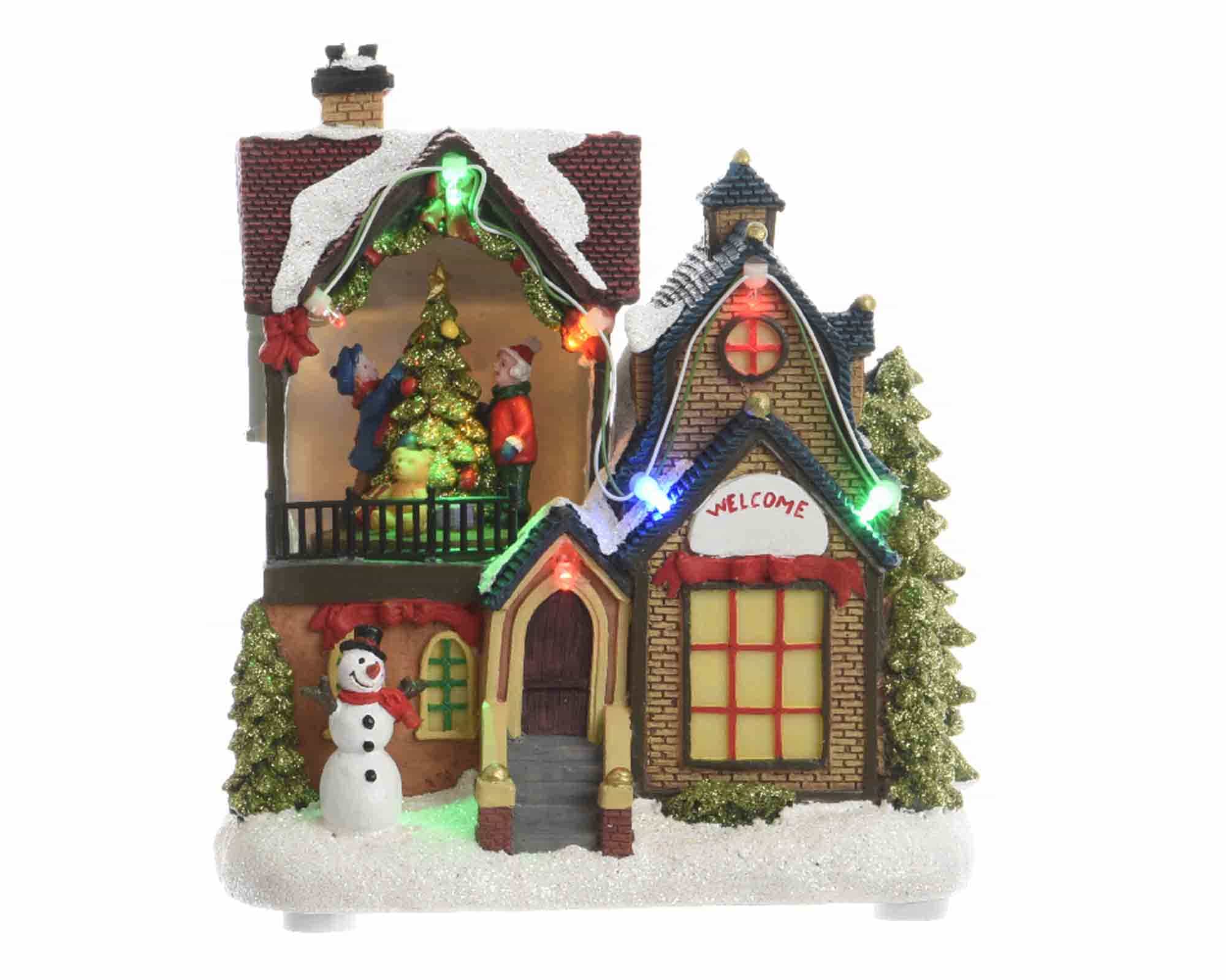 Villaggio Nordico in Movimento con Casette Innevate e Led Assortite Multicolore in Resina - immagine 3