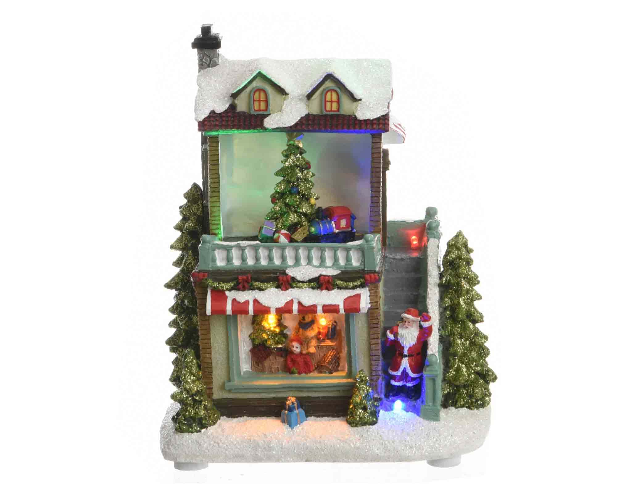 Villaggio Nordico in Movimento con Casette Innevate e Led Assortite Multicolore in Resina - immagine 2