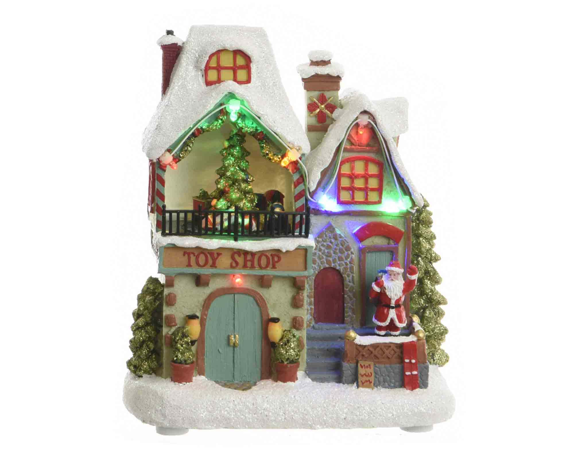 Villaggio Nordico in Movimento con Casette Innevate e Led Assortite Multicolore in Resina - immagine 4