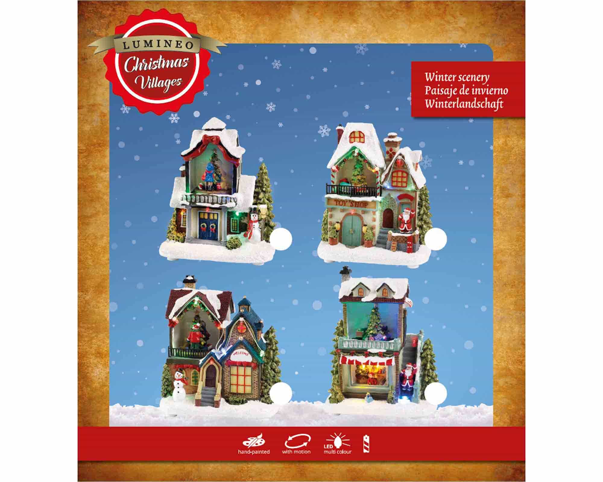 Villaggio Nordico in Movimento con Casette Innevate e Led Assortite Multicolore in Resina - immagine 7