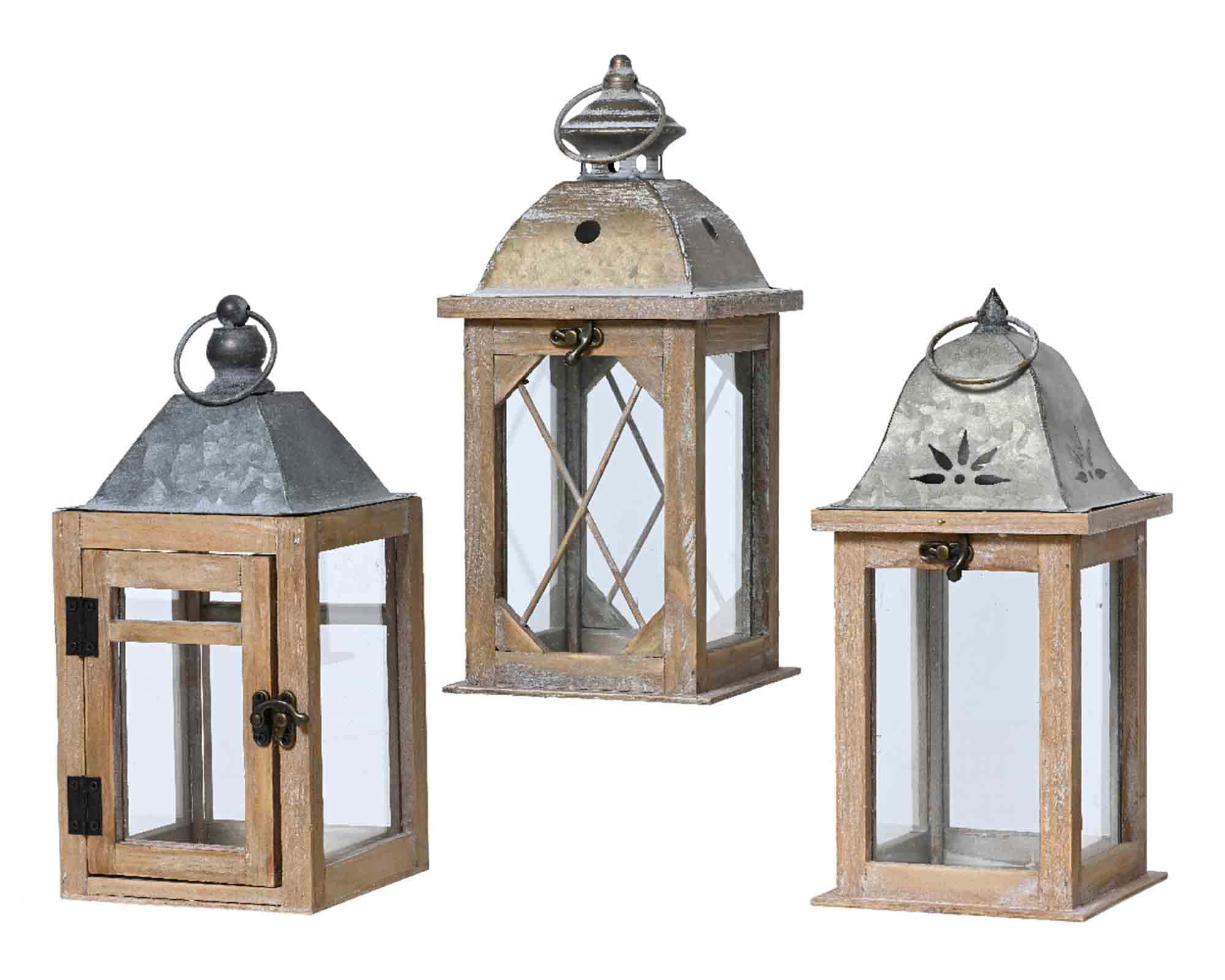 Lanterna Decorativa Assortita 14x14x31h in Legno di Abete