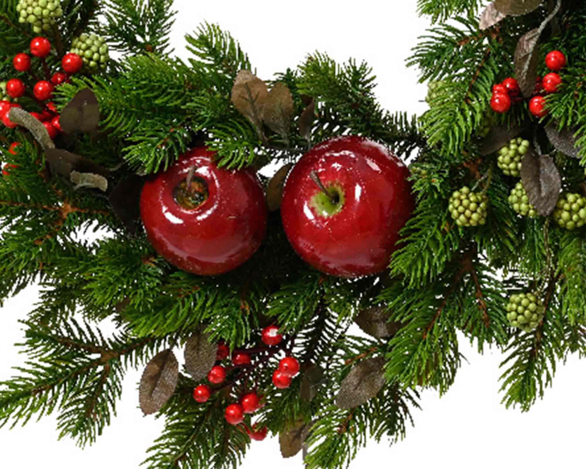 Decorazione Ghirlanda con Mele, Bacche e More Verde e Rosso D40x12cm in PVC - immagine 2