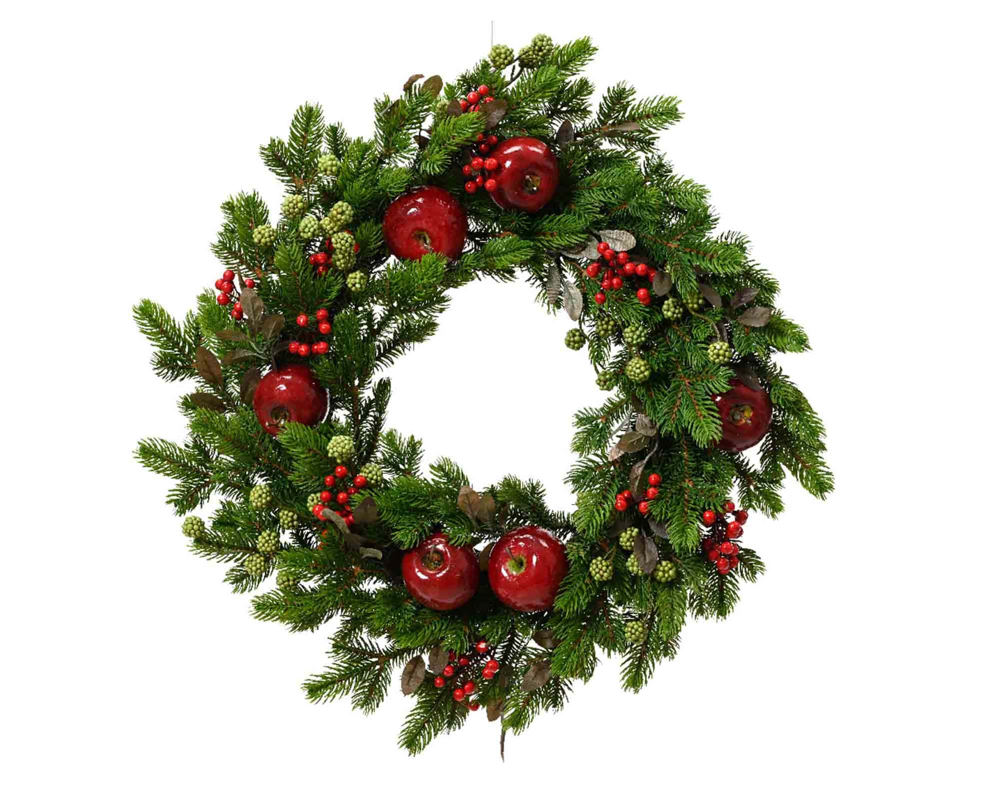 Decorazione Ghirlanda con Mele, Bacche e More Verde e Rosso D40x12cm in PVC