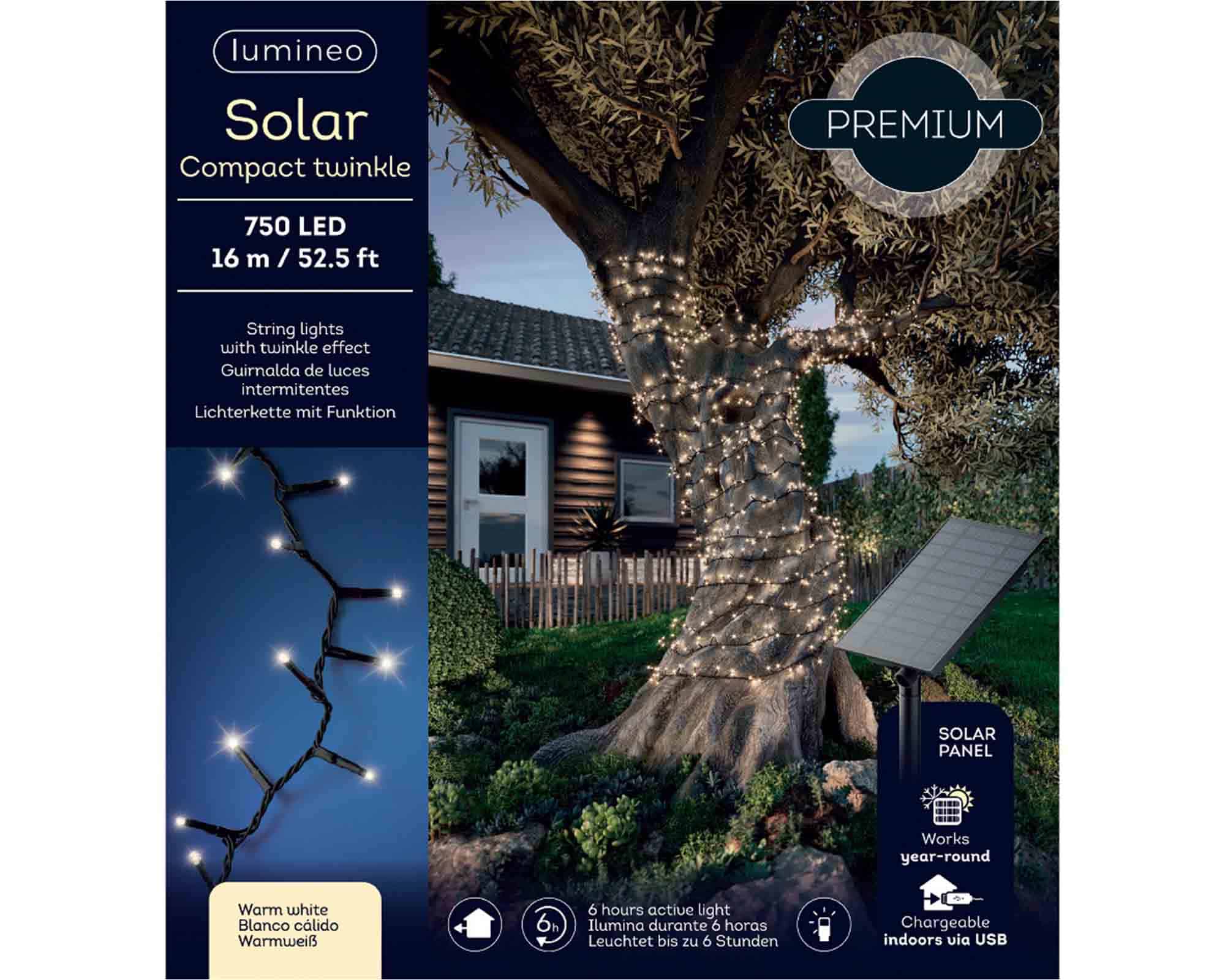 Catena Luci Solari 750 LED per Esterno Caldo e Bianco 1600cm in PVC - immagine 5