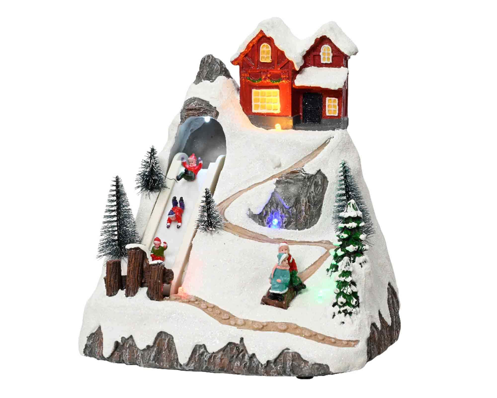 Villaggio Nordico in Movimento con Pista da Scii e Led in Resina