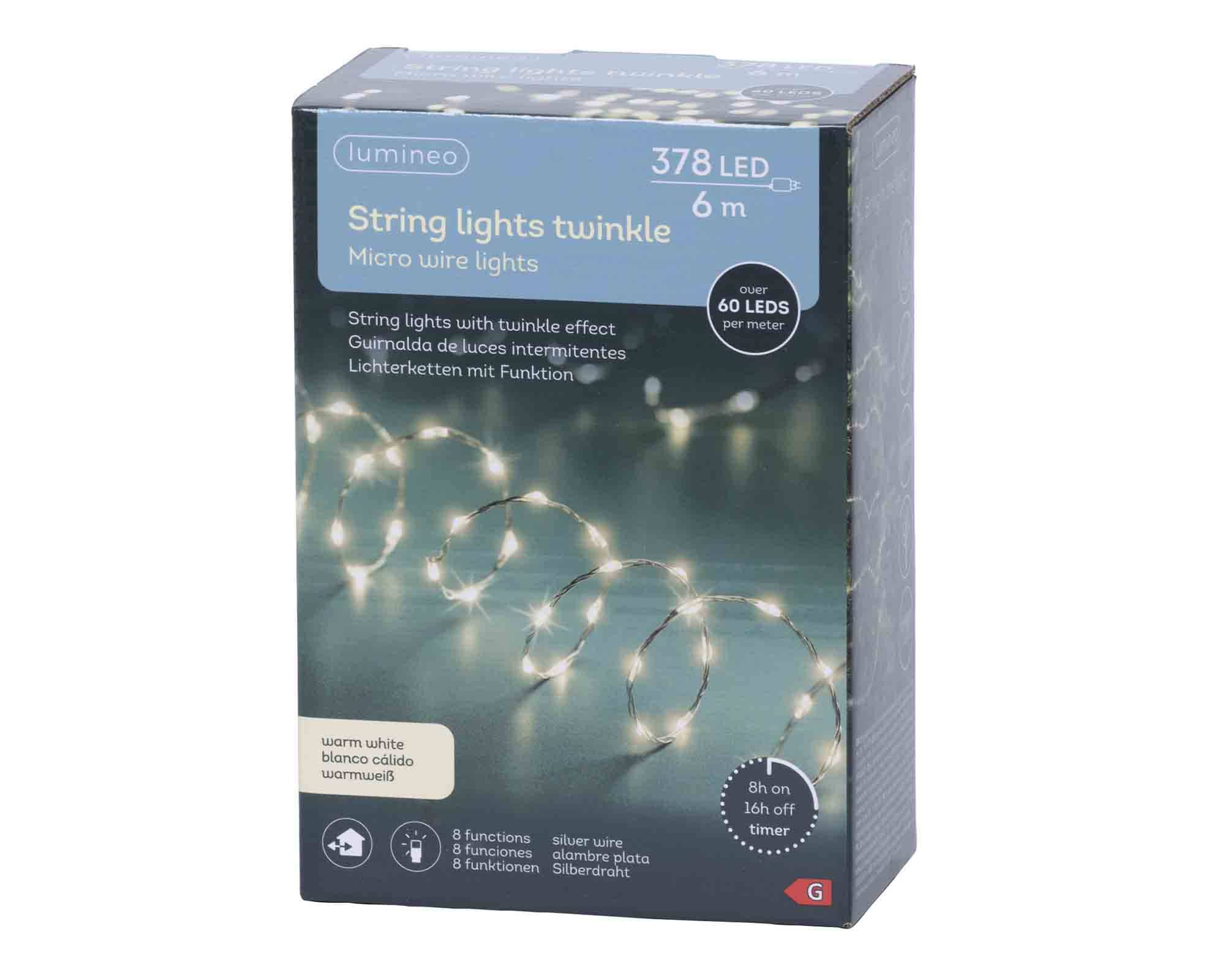 Catena Luci 378 Microled per Interno ed Esterno Cavo Bianco Luce Calda 600cm - immagine 5
