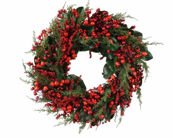 Decorazione Ghirlanda con Frutti di Bosco Verde e Rosso D60x14cm in PVC