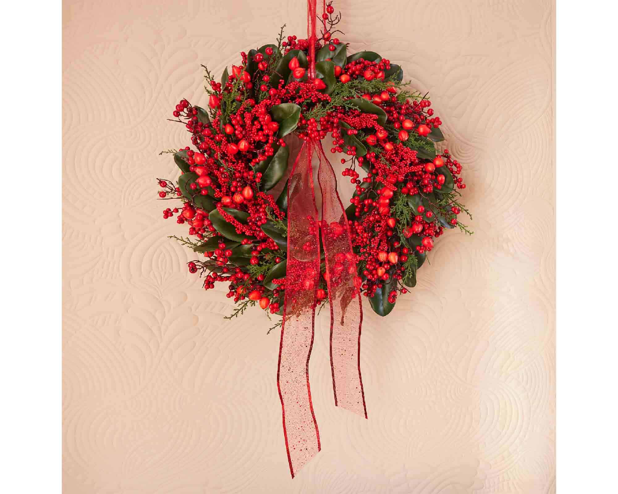 Decorazione Ghirlanda con Frutti di Bosco Verde e Rosso D60x14cm in PVC - immagine 3