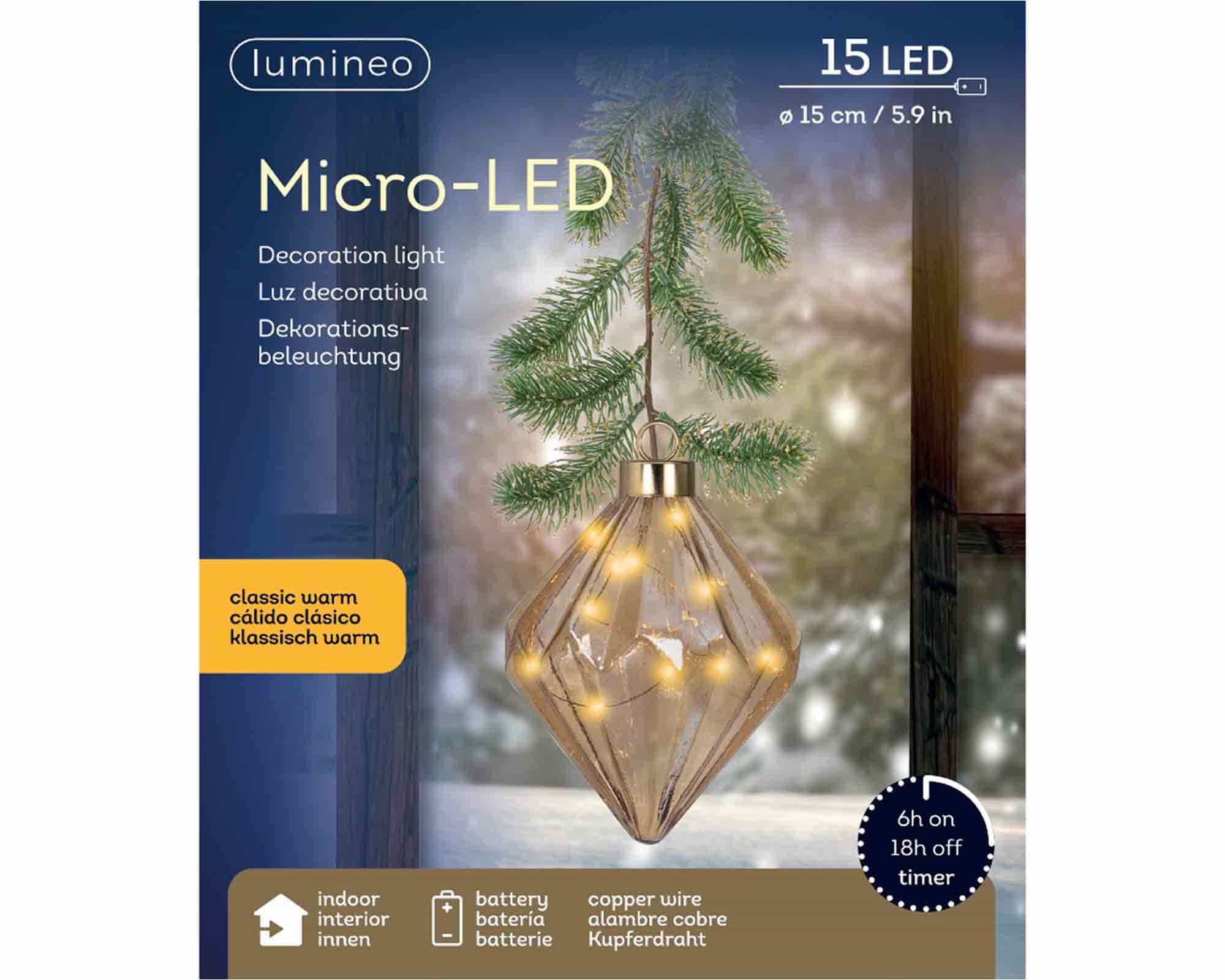 Sfera Luci Microled Rombo con Tralcio Ambra e Bianco D16x20cm - immagine 4