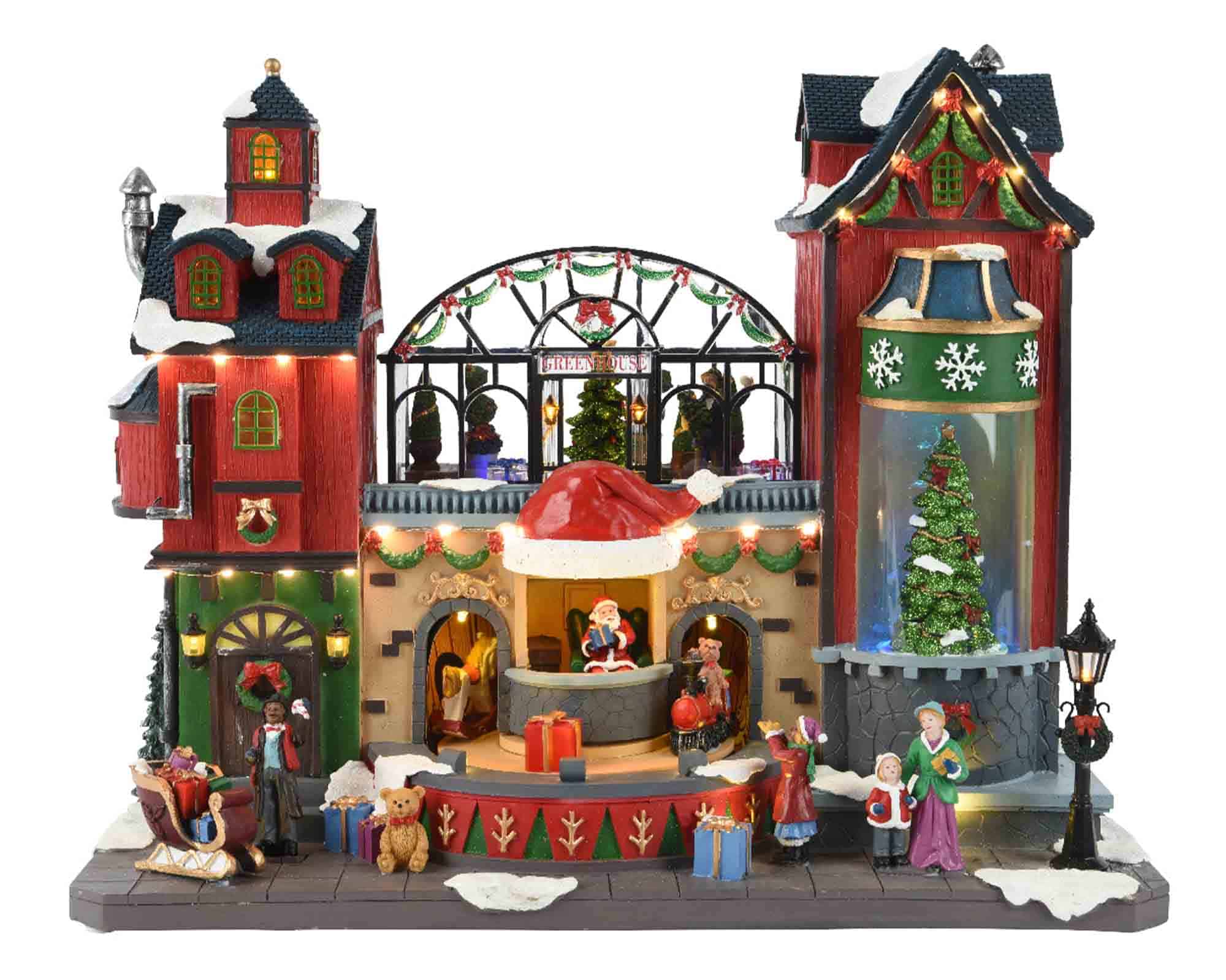 Villaggio Nordico in Movimento con Green House e Led Multicolore in Resina