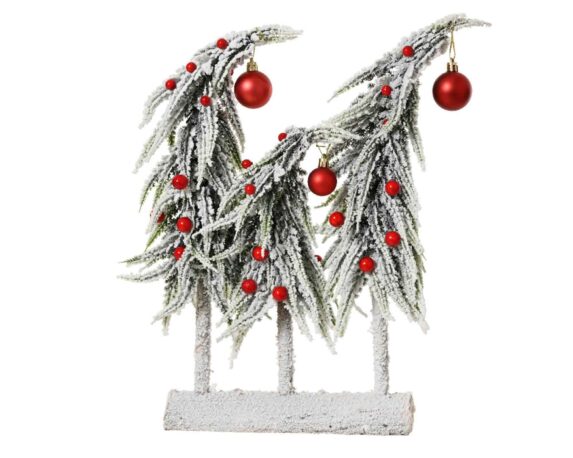 Set Mini Alberi Innevati cin Sfere Rosse 12x30x40cm