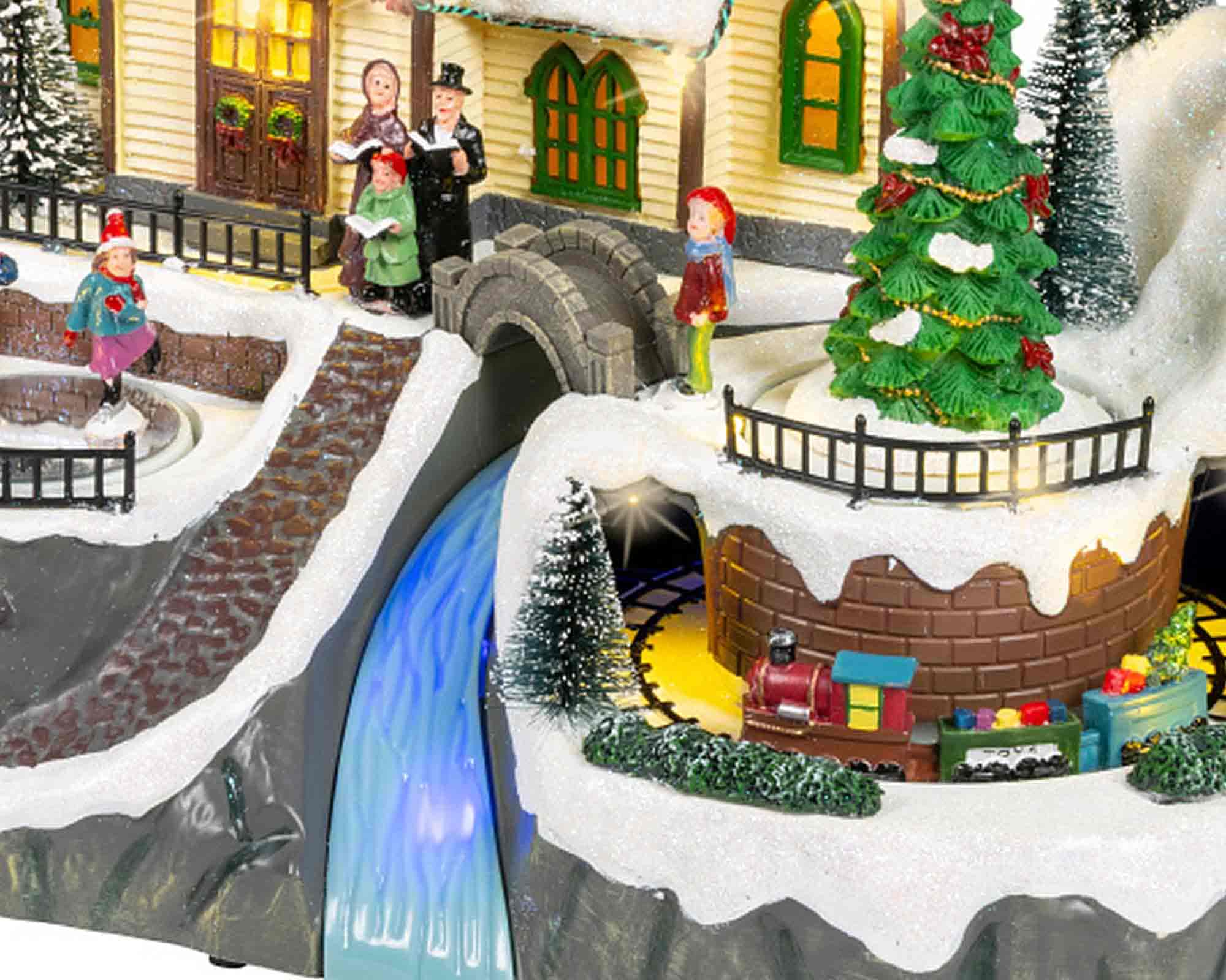 Villaggio Nordico in Movimento con Casa di Natale e Led Multicolore in Resina - immagine 2