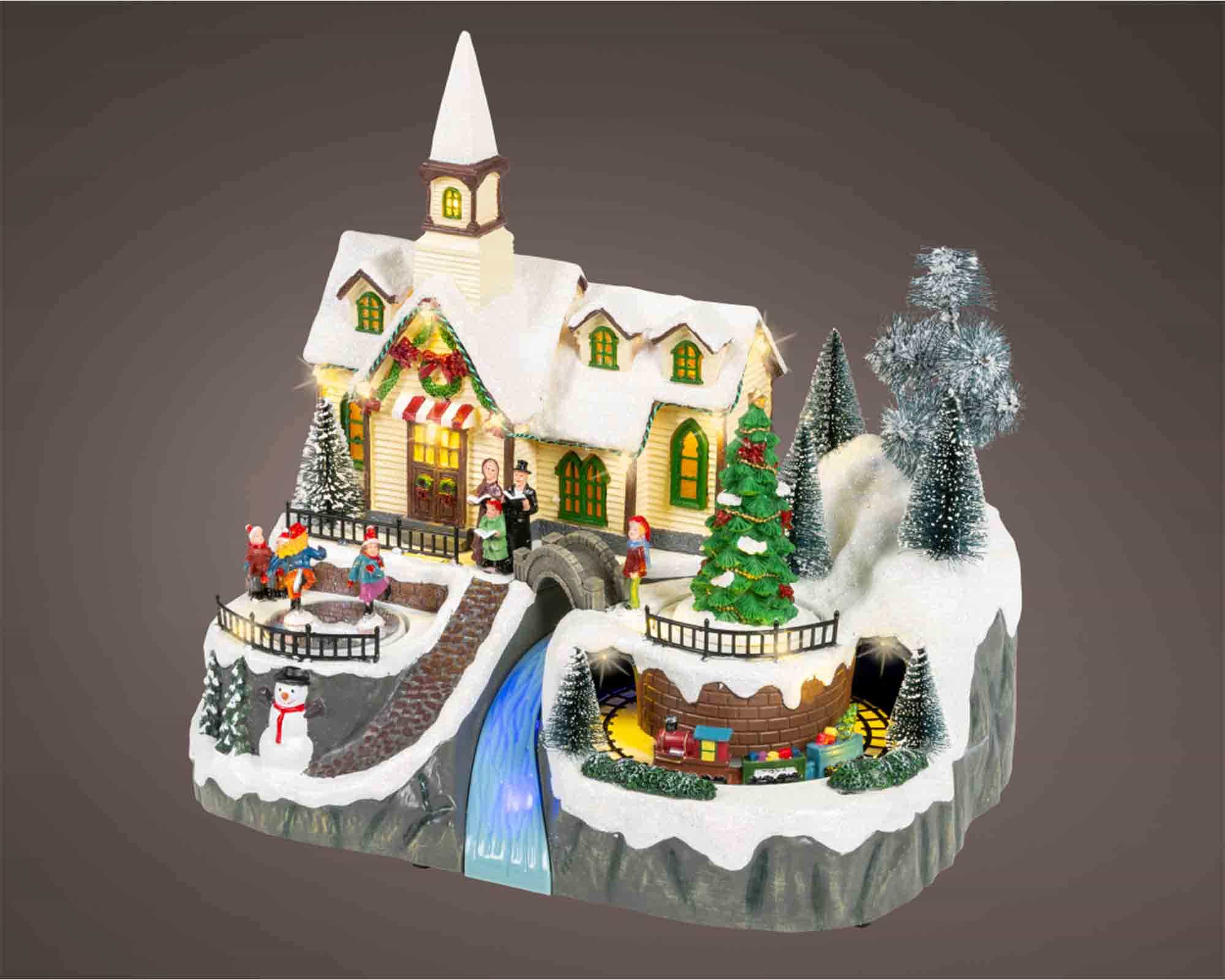 Villaggio Nordico in Movimento con Casa di Natale e Led Multicolore in Resina - immagine 3