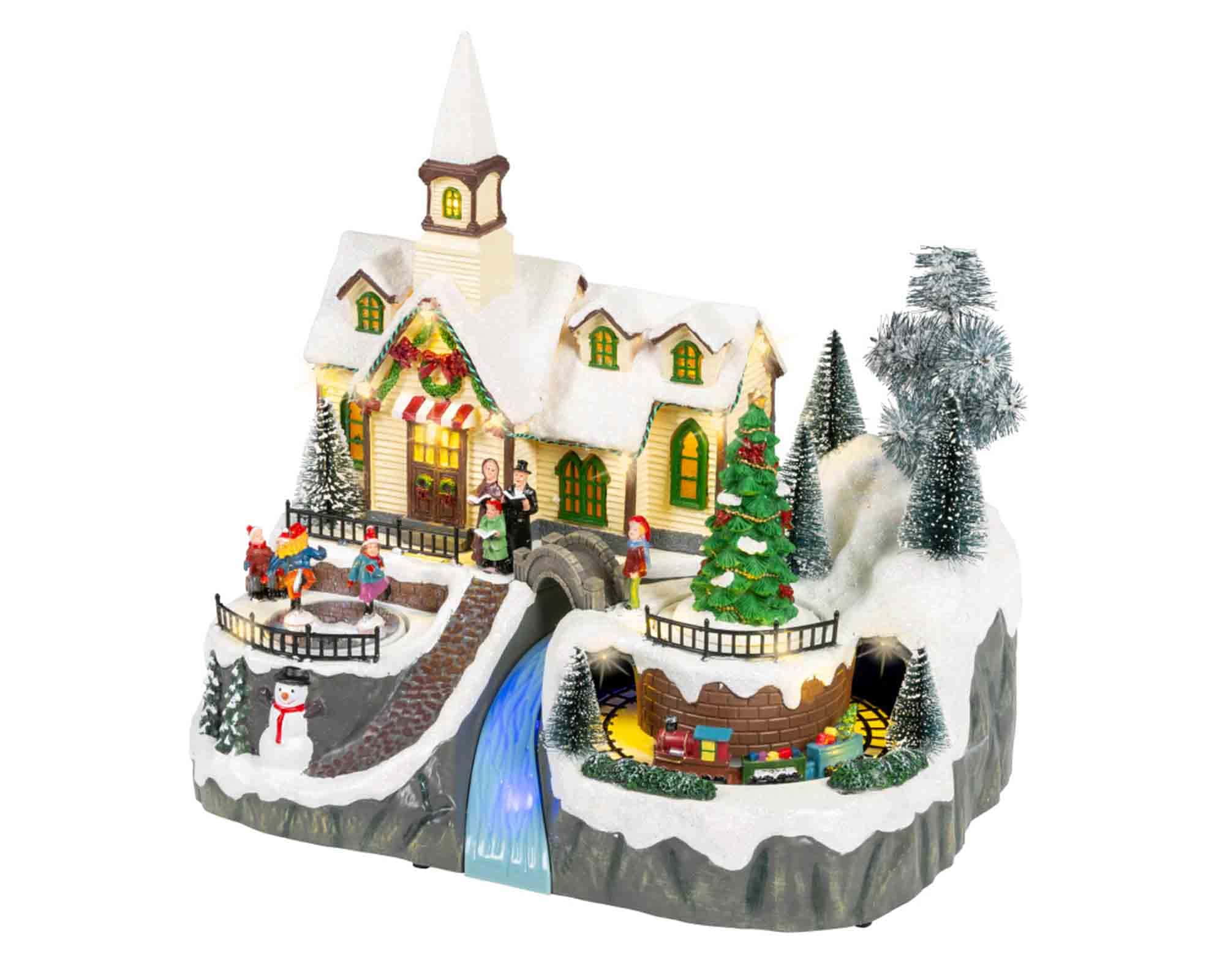 Villaggio Nordico in Movimento con Casa di Natale e Led Multicolore in Resina