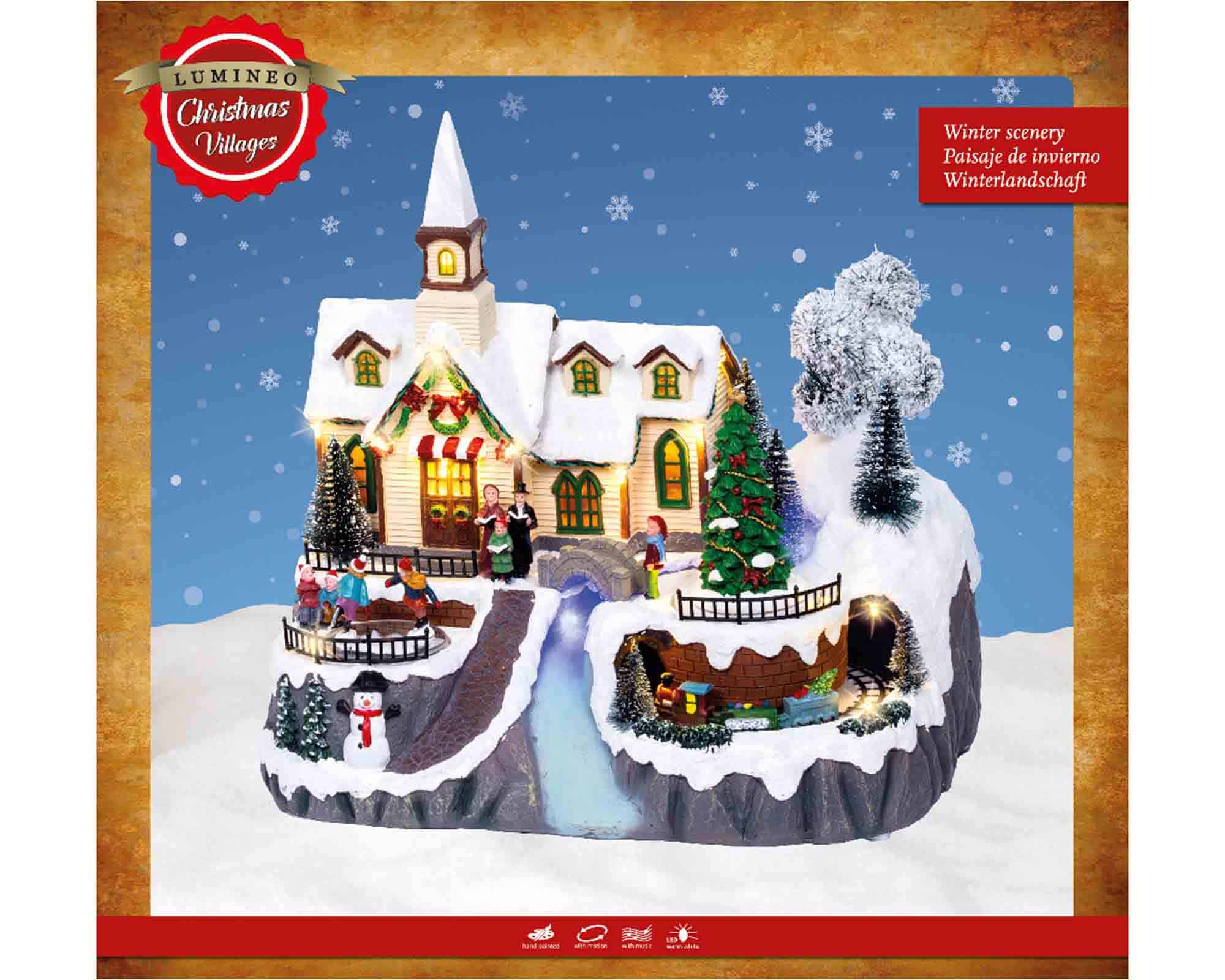 Villaggio Nordico in Movimento con Casa di Natale e Led Multicolore in Resina - immagine 4