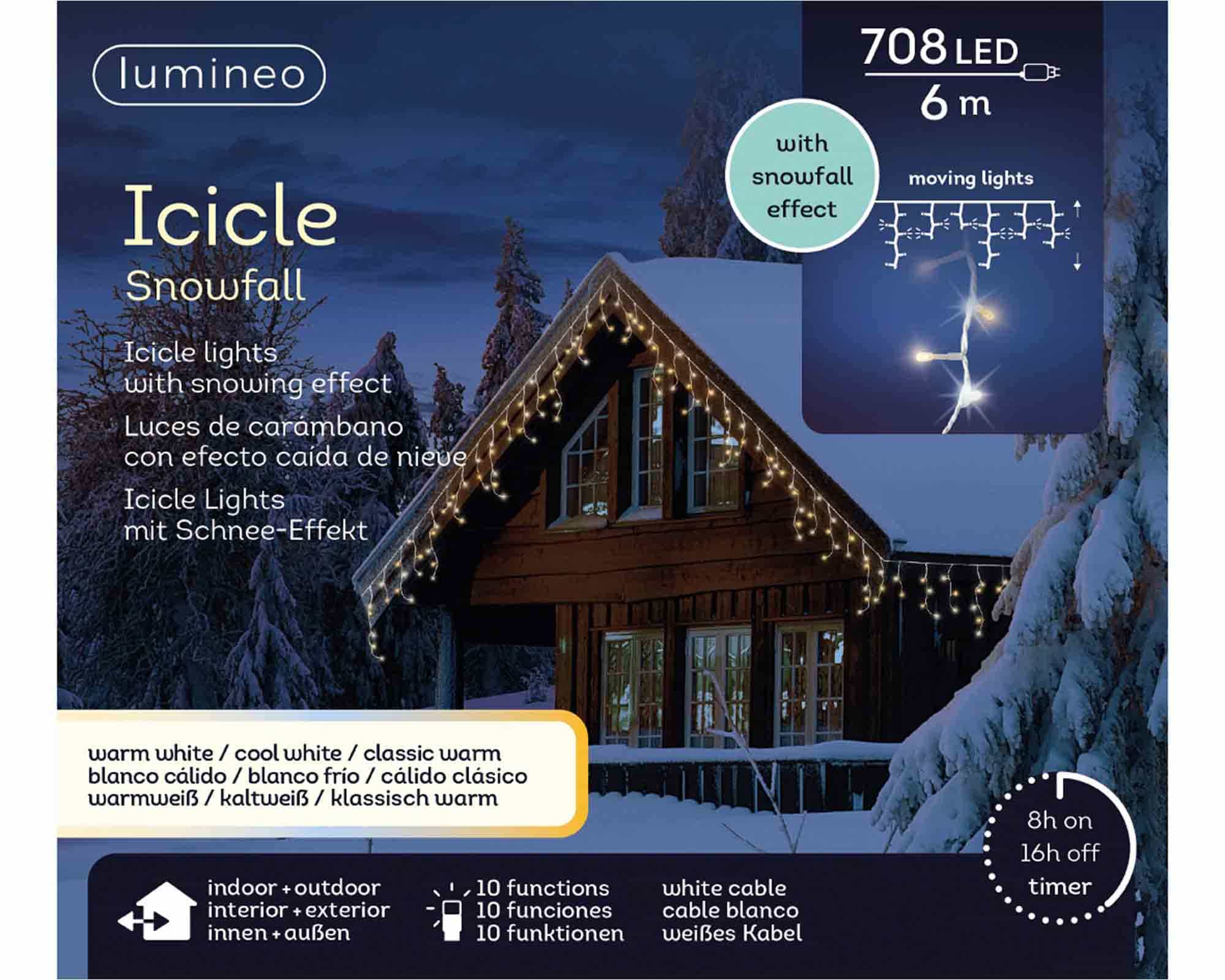 Tenda Luminosa 708 LED Effetto Neve Cavo Trasparente con Luce Calda 600cm - immagine 4