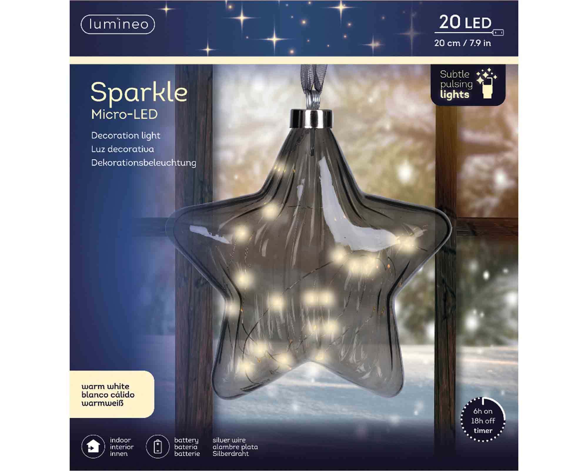 Sfera Luci 20 Microled Stella con Luce Calda 6x20x20cm in Vetro - immagine 4