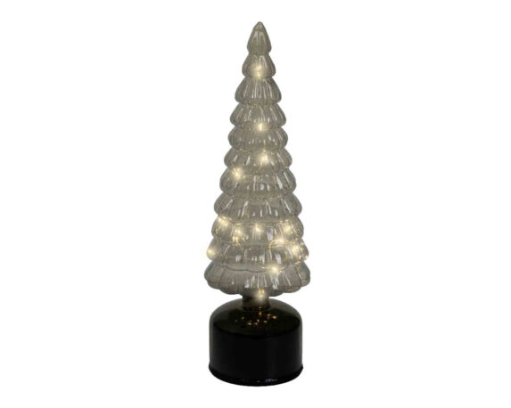 Albero Luminoso con Microled e Movimento Verde e Bianco Luce Calda D10x34cm in Vetro