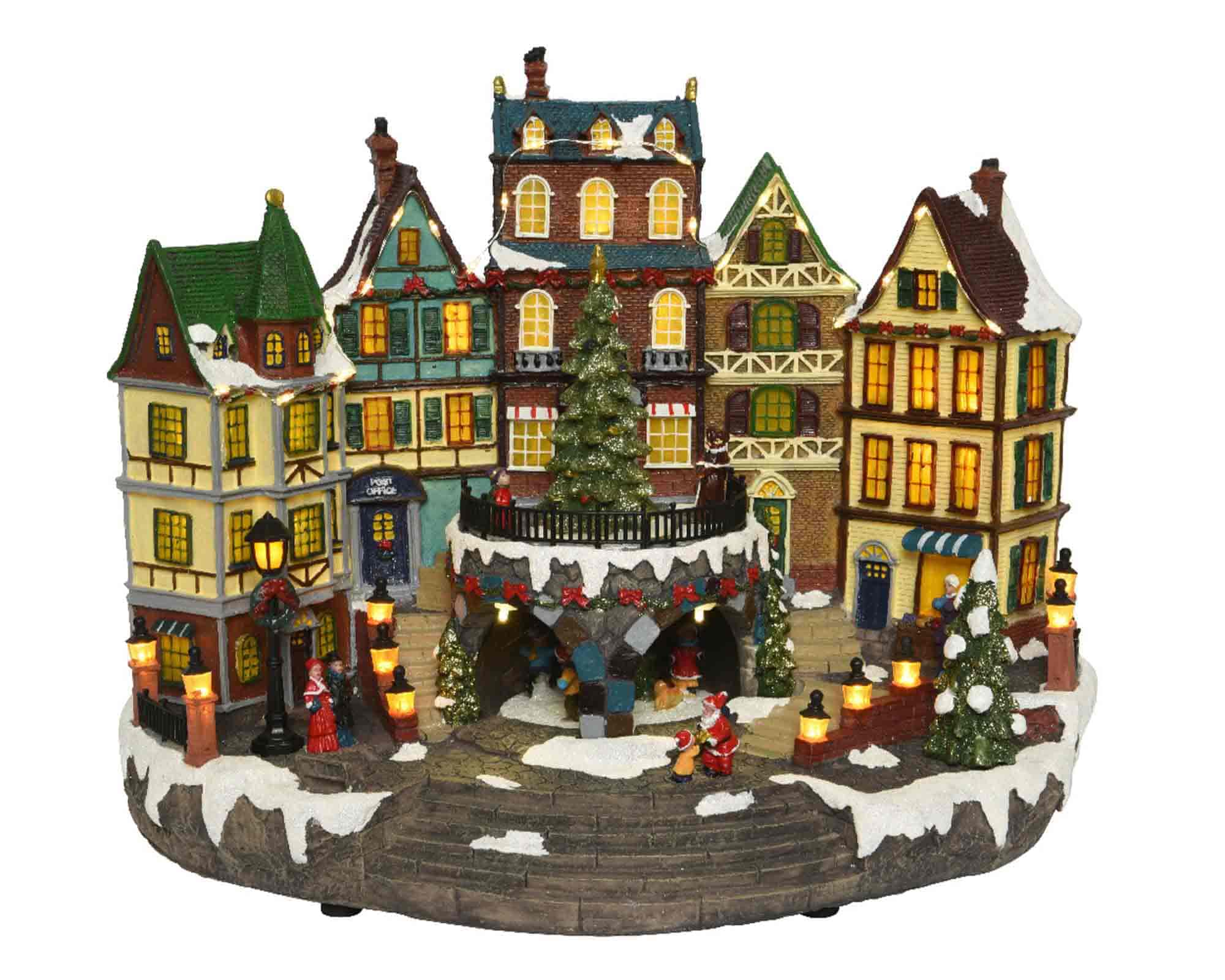 Villaggio Nordico in Movimento con Piazza Natalizia e Led Multicolore in Resina