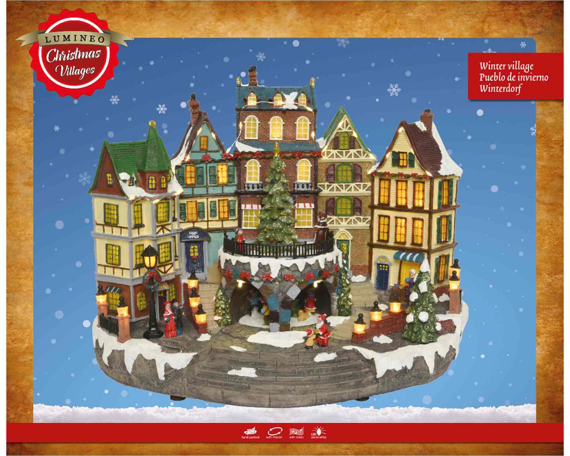 Villaggio Nordico in Movimento con Piazza Natalizia e Led Multicolore in Resina - immagine 4