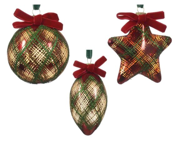 Pendente Sfera, Stella o Goccia Scozzese Assortito D8cm in Vetro