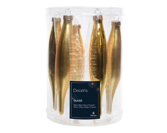 Set 6 Pz Pendenti Icicle Dorato D3x15cm in Vetro