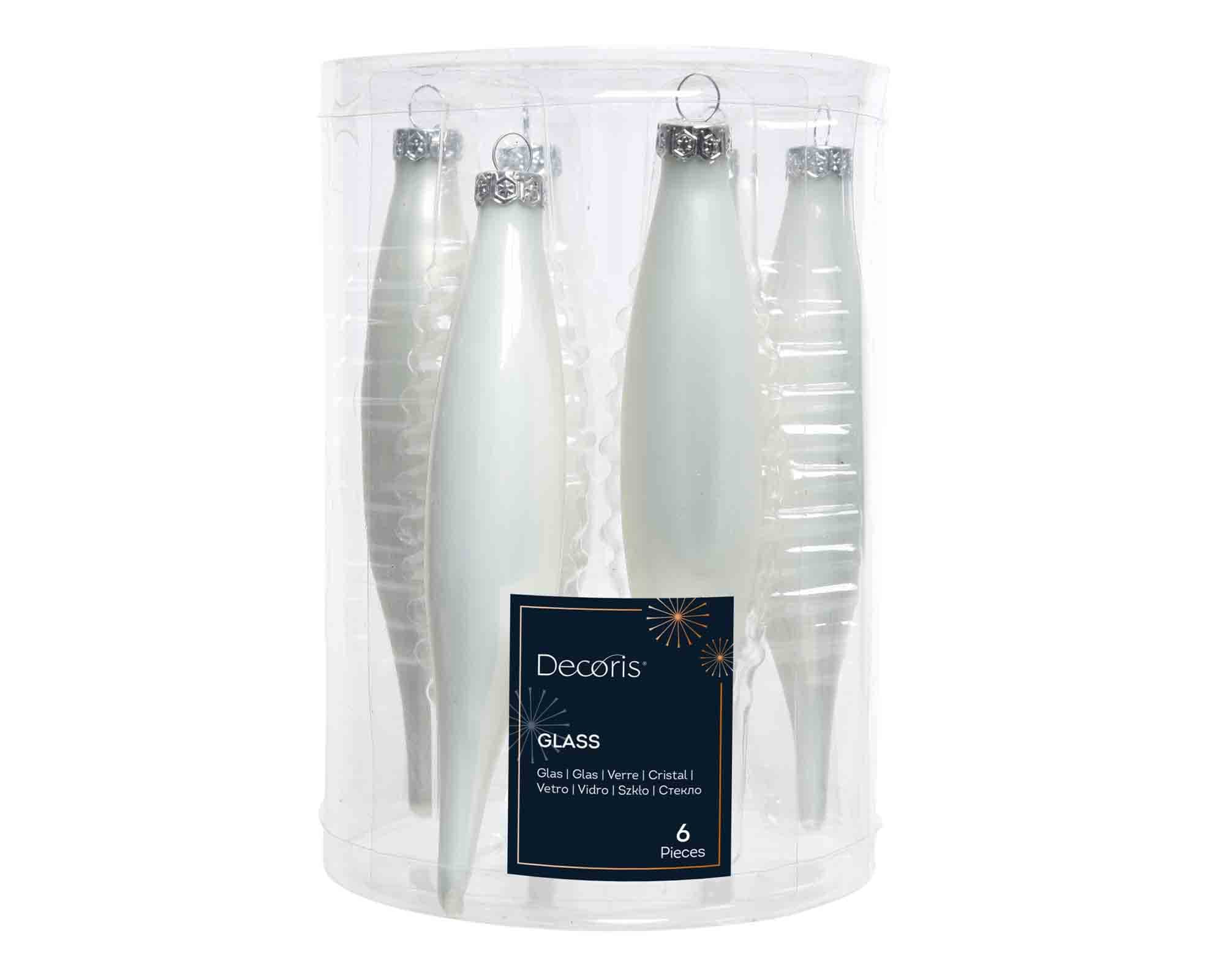 Set 6 Pz Pendenti Icicle Bianco Neve D3x15cm in Vetro