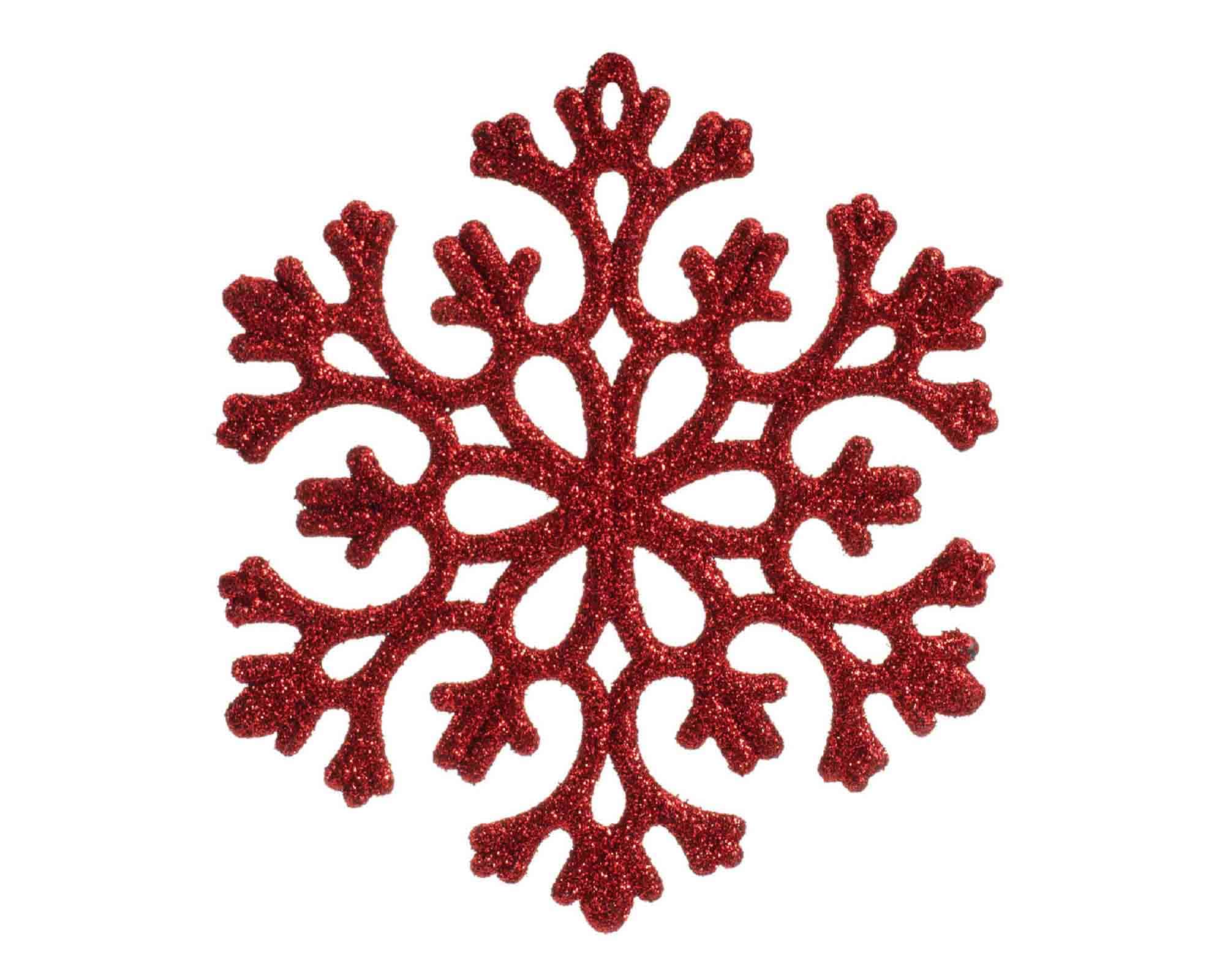Pendente Glitterato Stella, Albero o Fiocco di Neve Rosso Assortito 10x10cm in Plastica - immagine 6